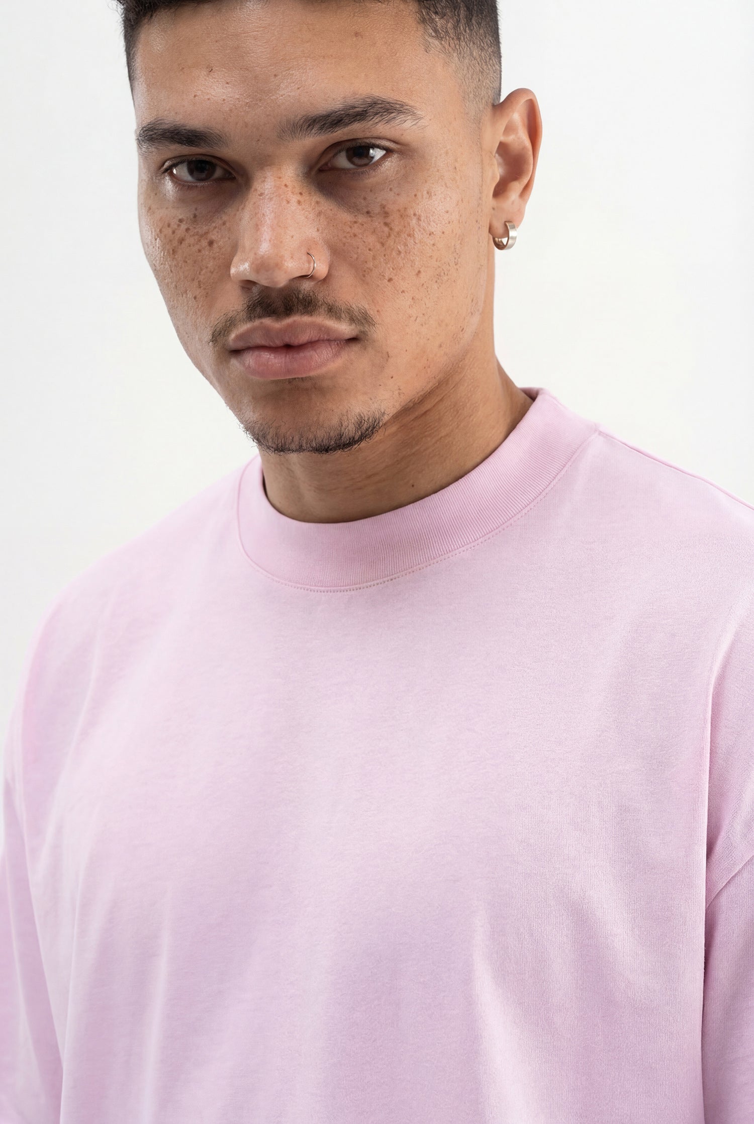 Erkek Basic Pamuklu Super Oversize Tişört Pembe-3