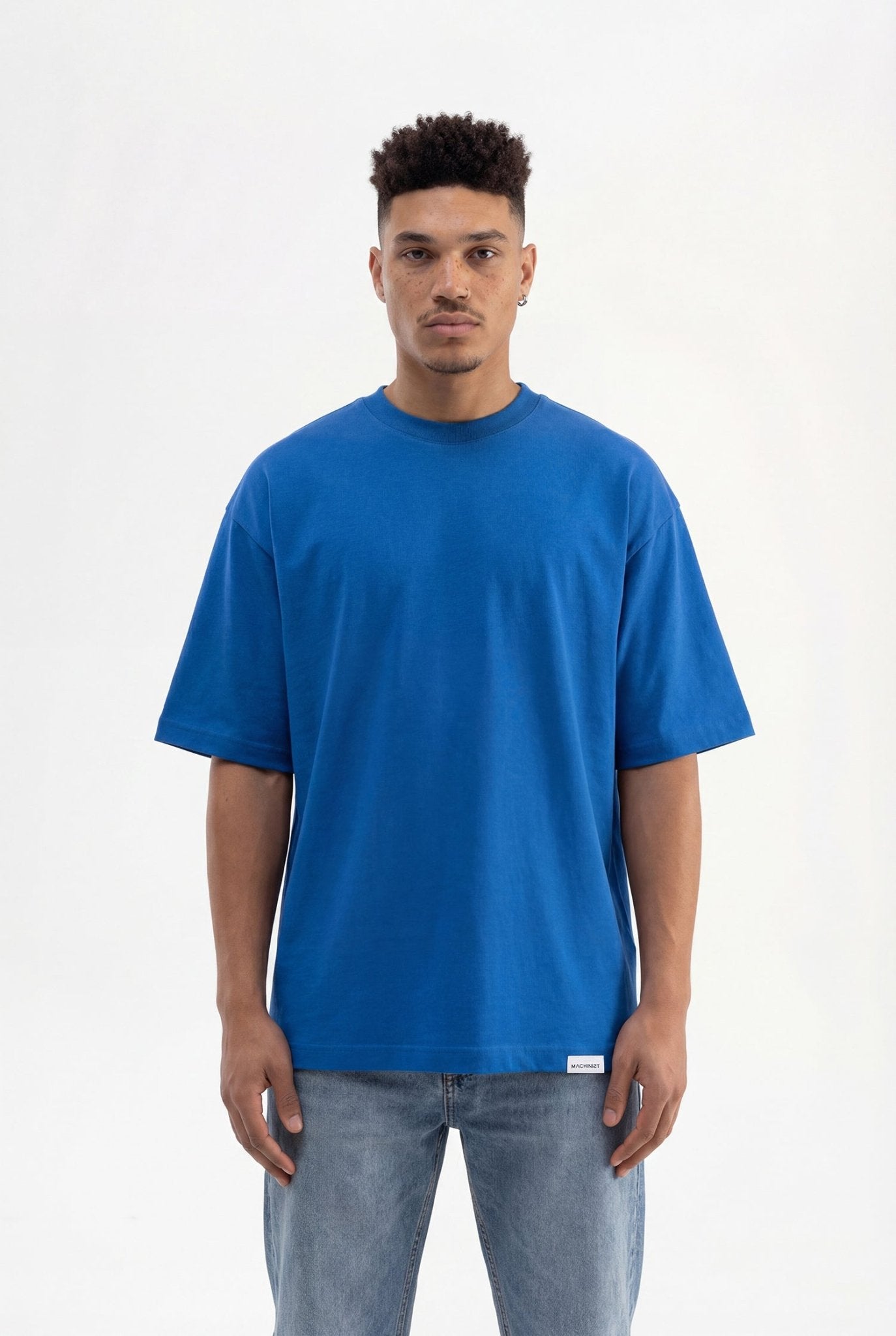 Erkek Basic Super Pamuklu Oversize Tişört Saks Mavi