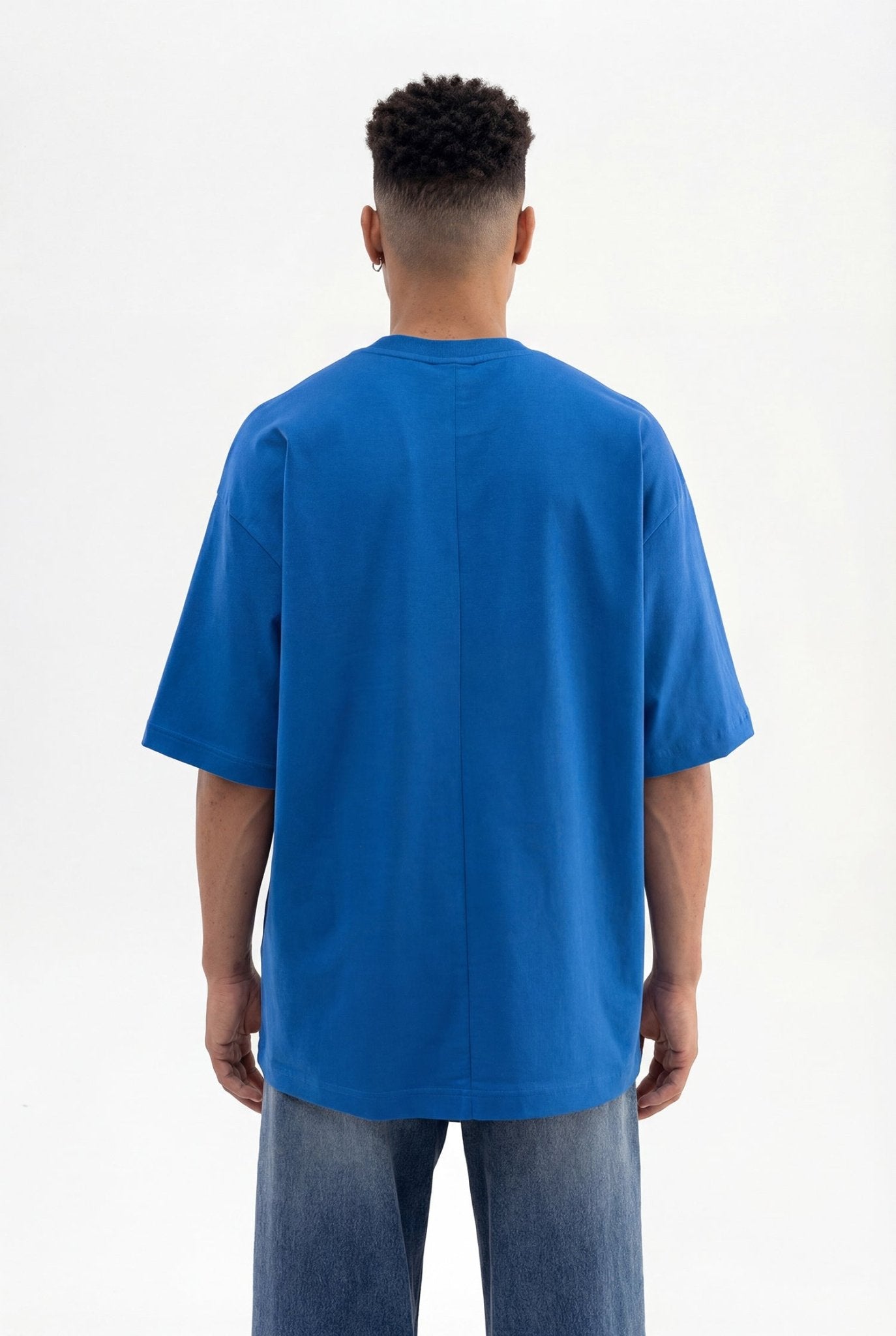 Erkek Basic Super Pamuklu Oversize Tişört Saks Mavi