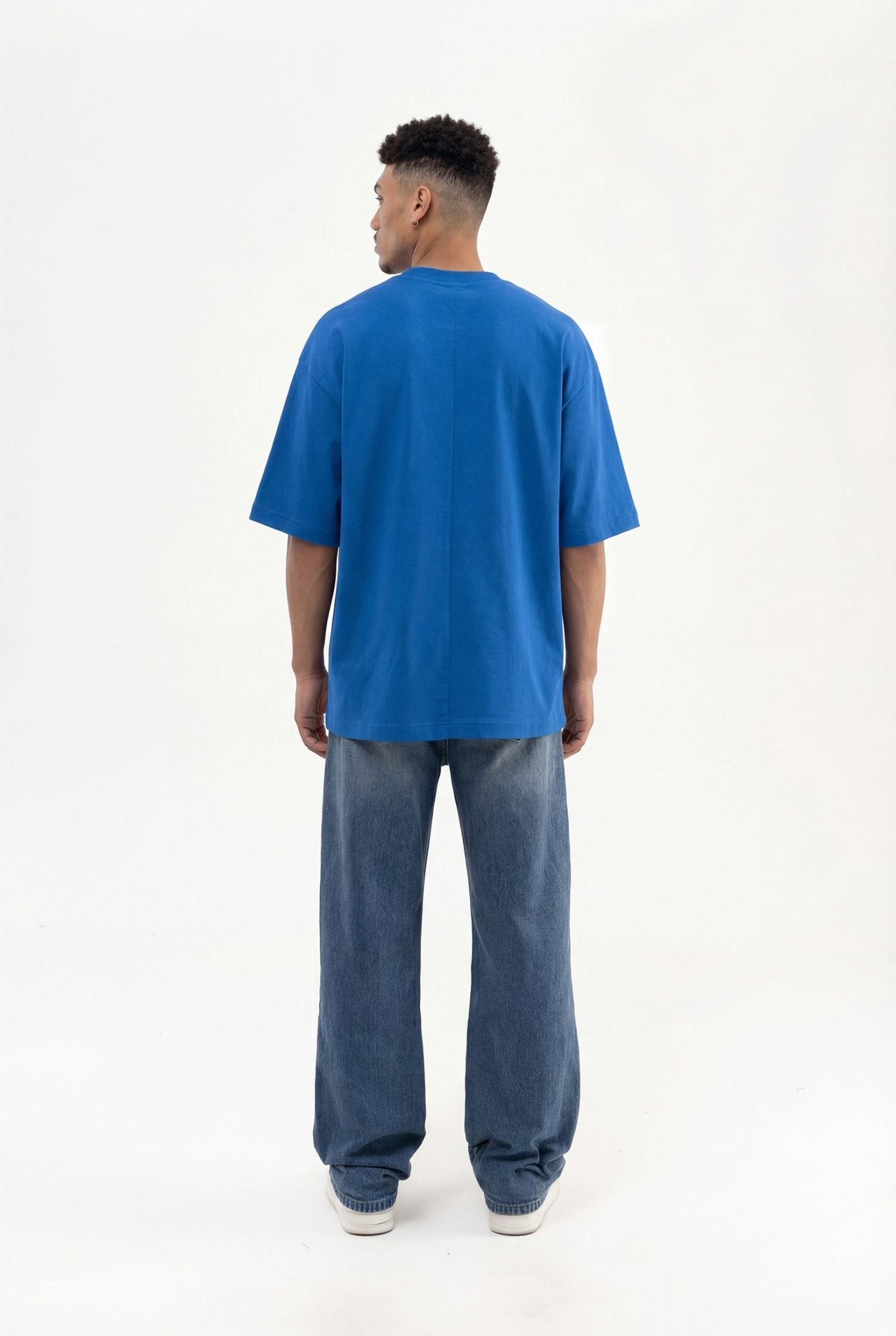 Erkek Basic Super Pamuklu Oversize Tişört Saks Mavi