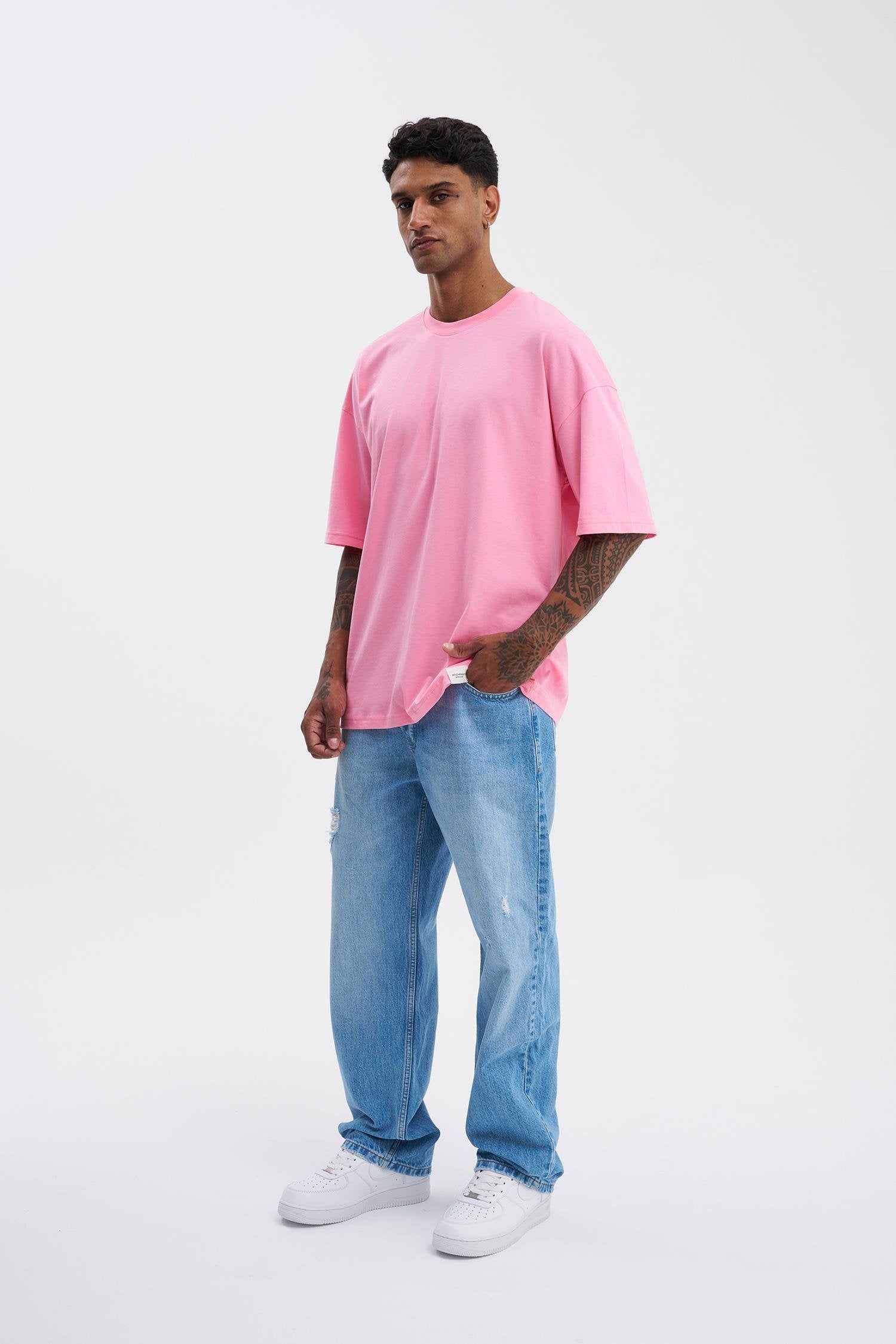 Erkek Basic Super Pamuklu Oversize Tişört Şeker Pembe