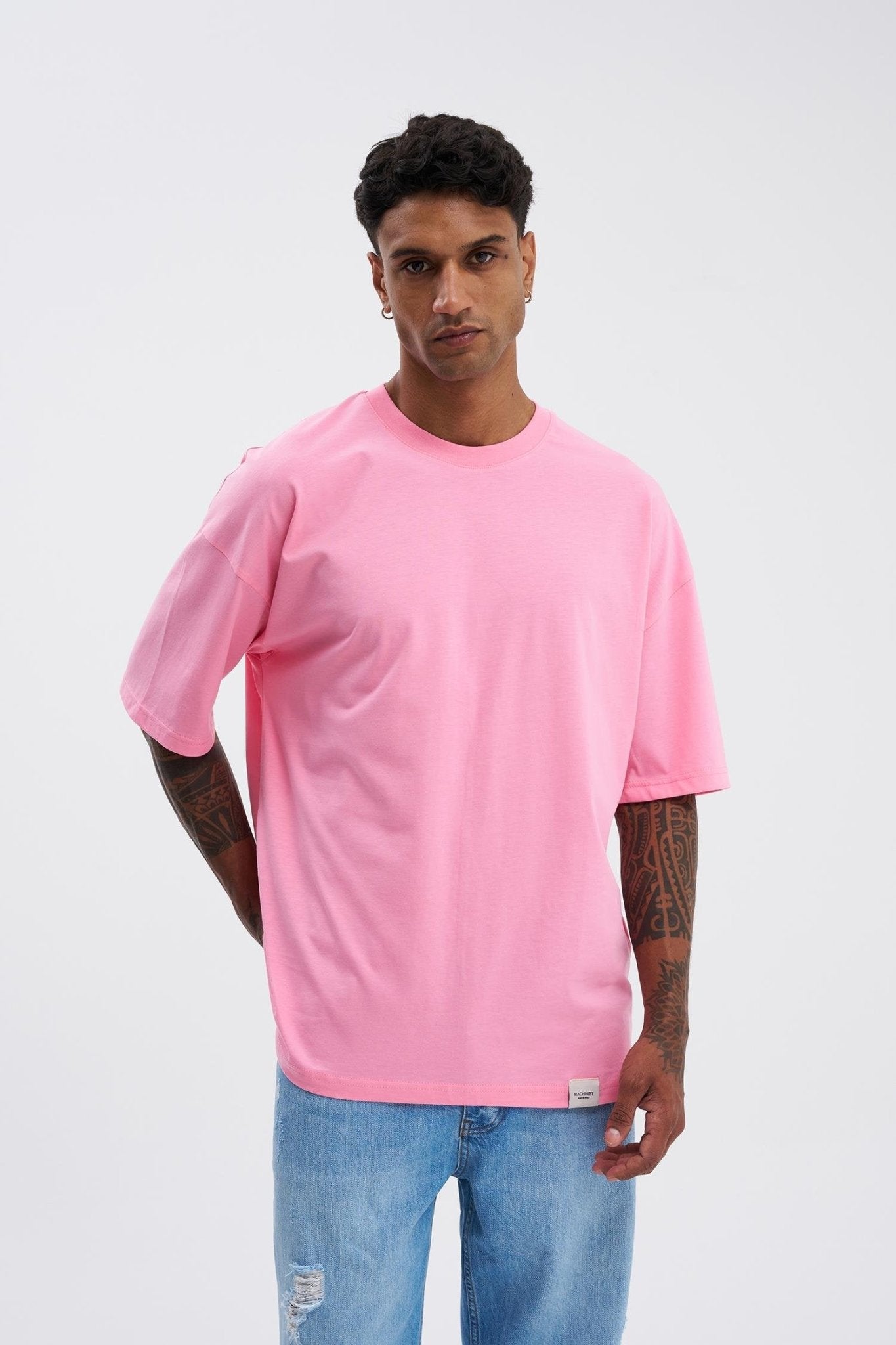 Erkek Basic Super Pamuklu Oversize Tişört Şeker Pembe