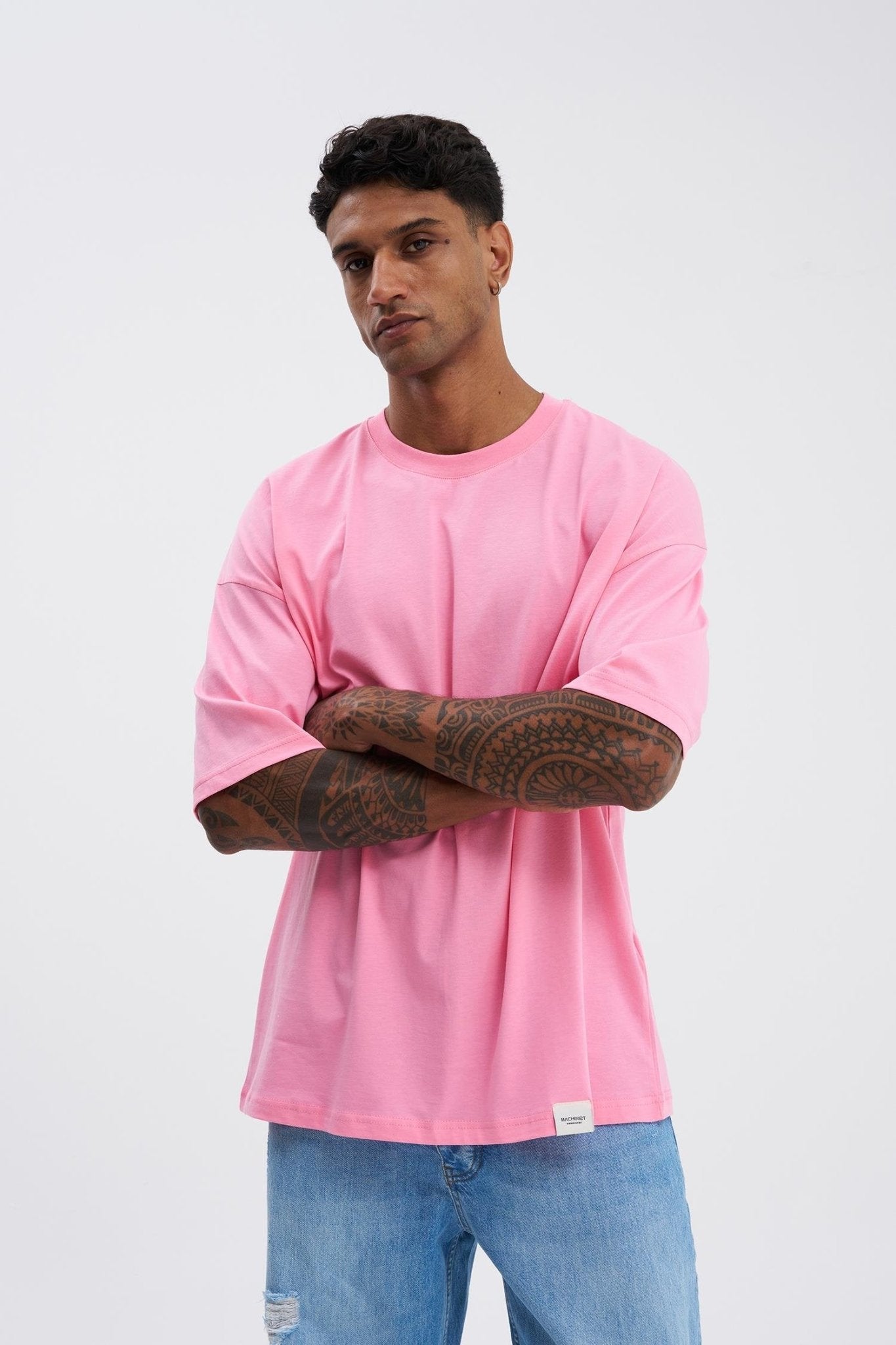 Erkek Basic Super Pamuklu Oversize Tişört Şeker Pembe