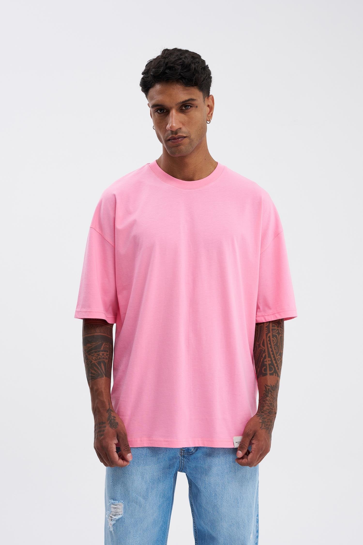 Erkek Basic Super Pamuklu Oversize Tişört Şeker Pembe