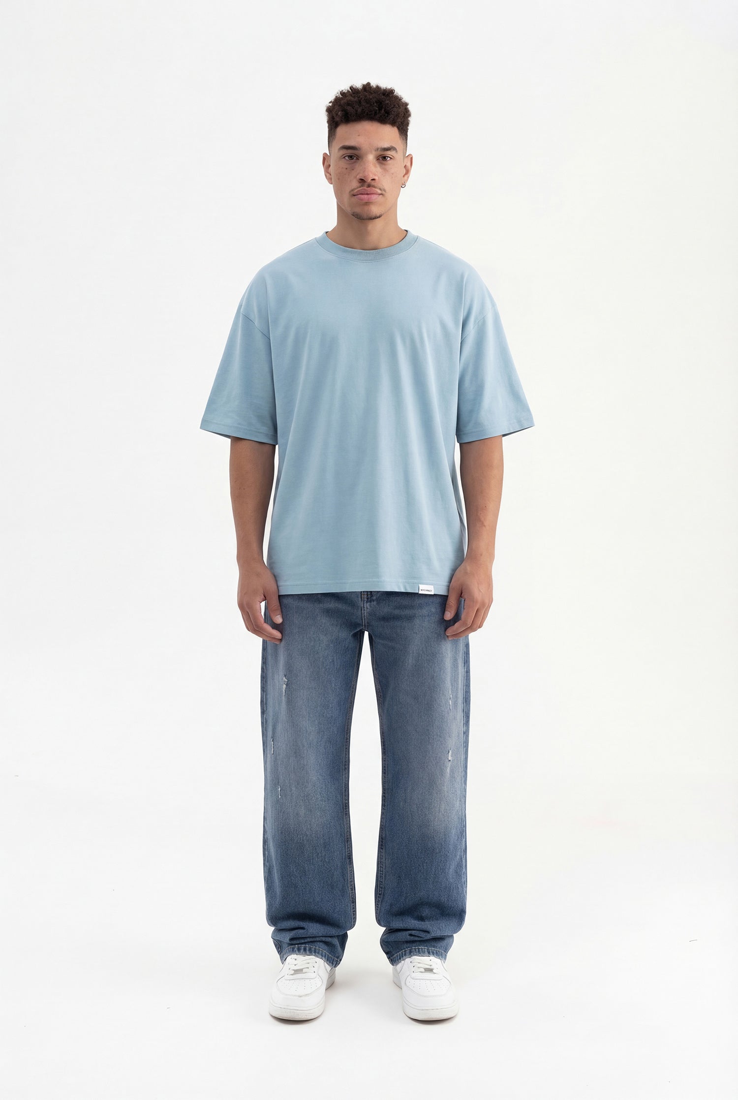 Erkek Basic Pamuklu Super Oversize Tişört Soluk Mavi-5