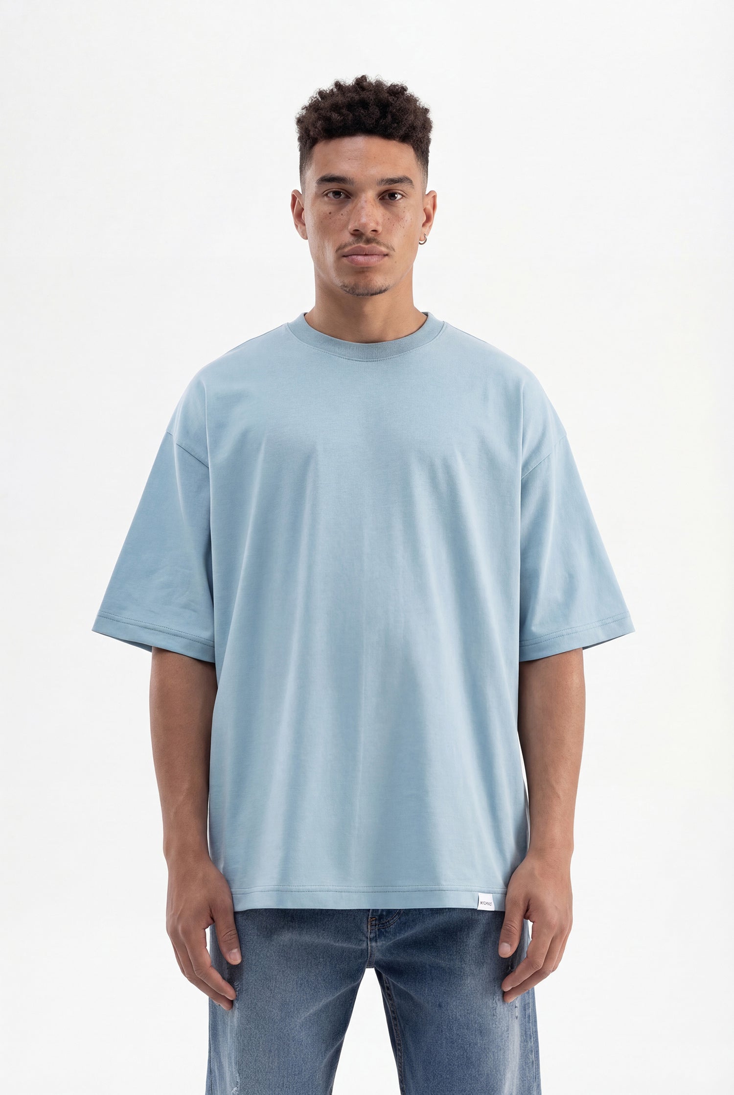 Erkek Basic Pamuklu Super Oversize Tişört Soluk Mavi