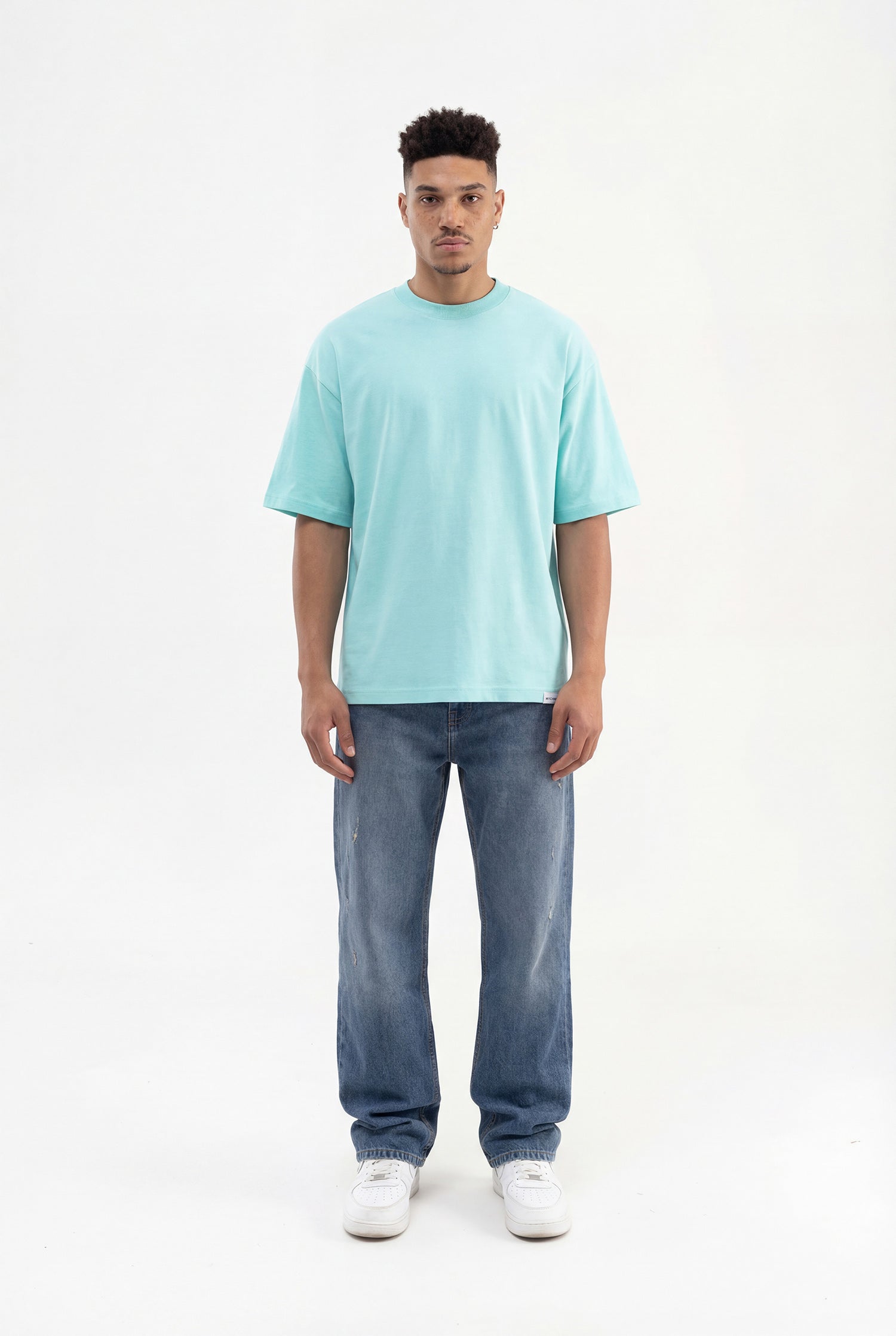 Erkek Basic Pamuklu Super Oversize Tişört Su Yeşili-5