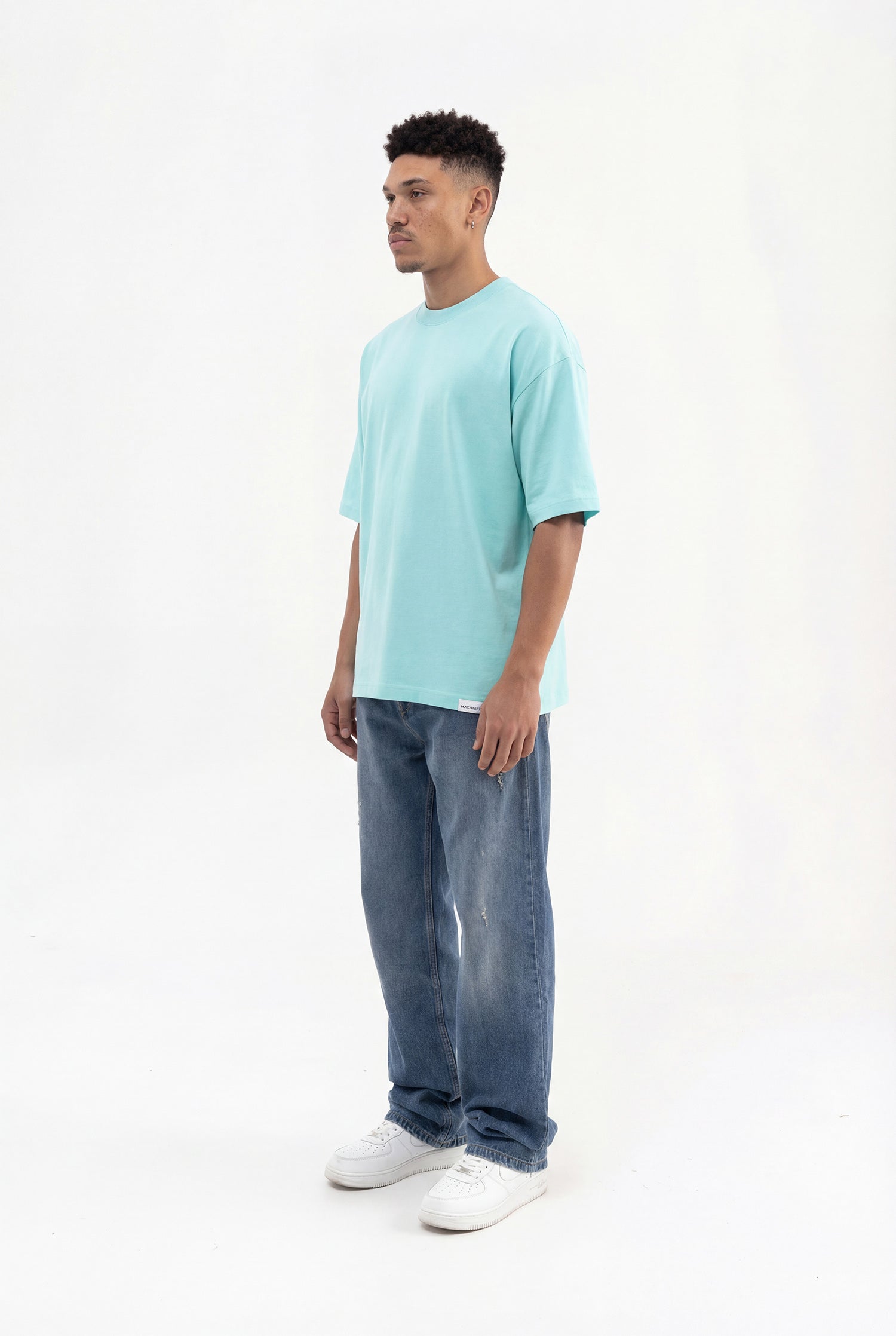 Erkek Basic Pamuklu Super Oversize Tişört Su Yeşili-6