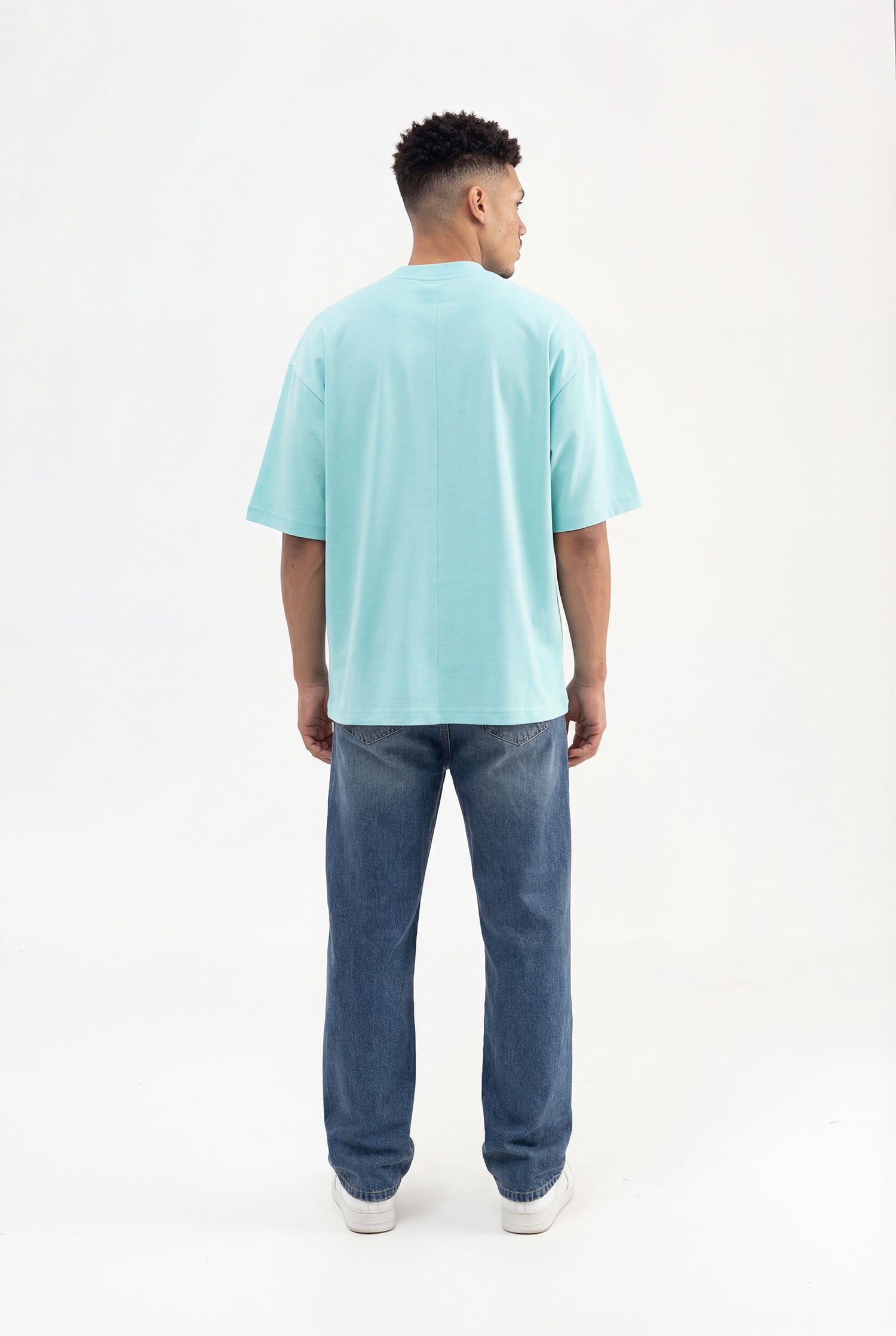 Erkek Basic Pamuklu Super Oversize Tişört Su Yeşili-7
