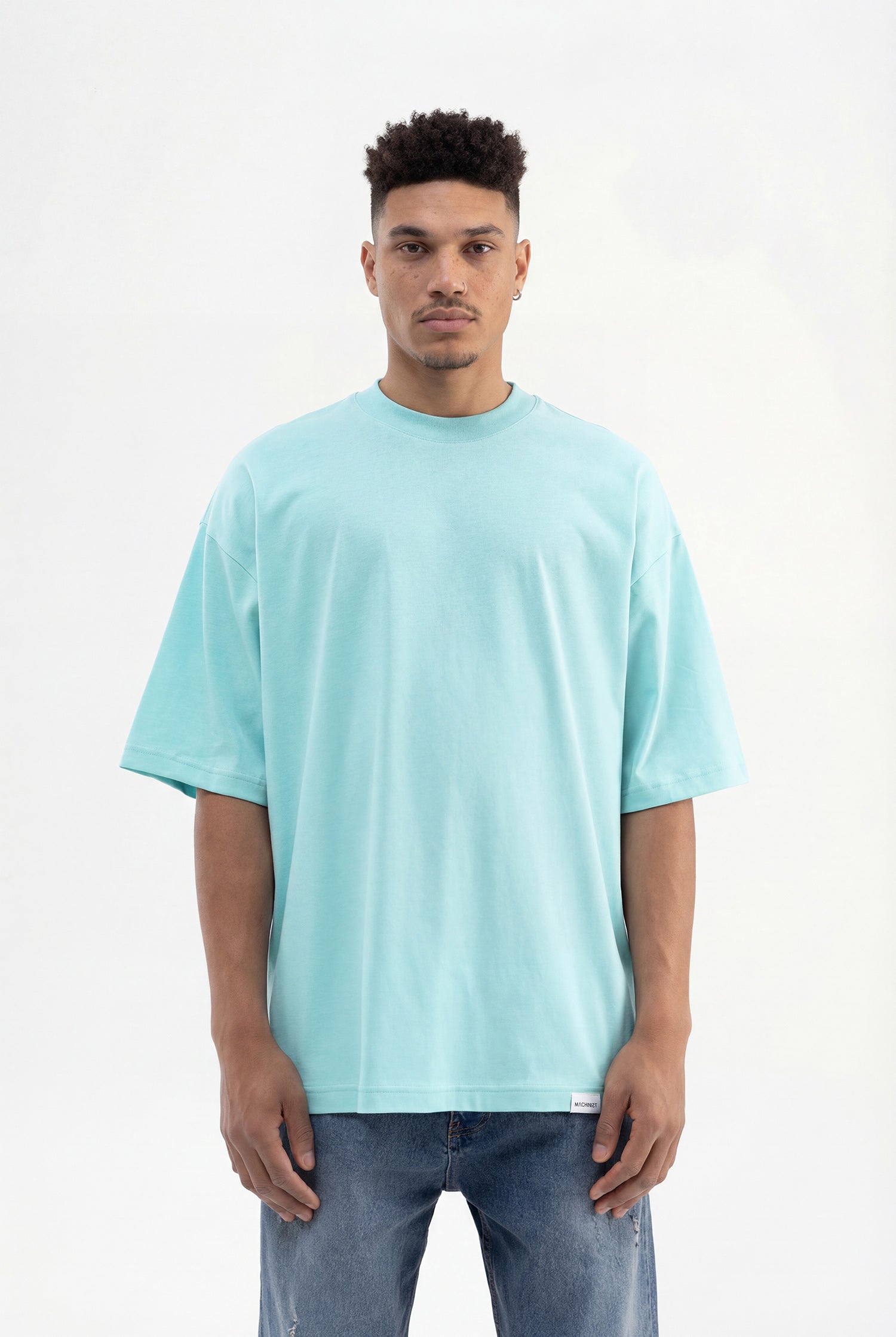 Erkek Basic Pamuklu Super Oversize Tişört Su Yeşili
