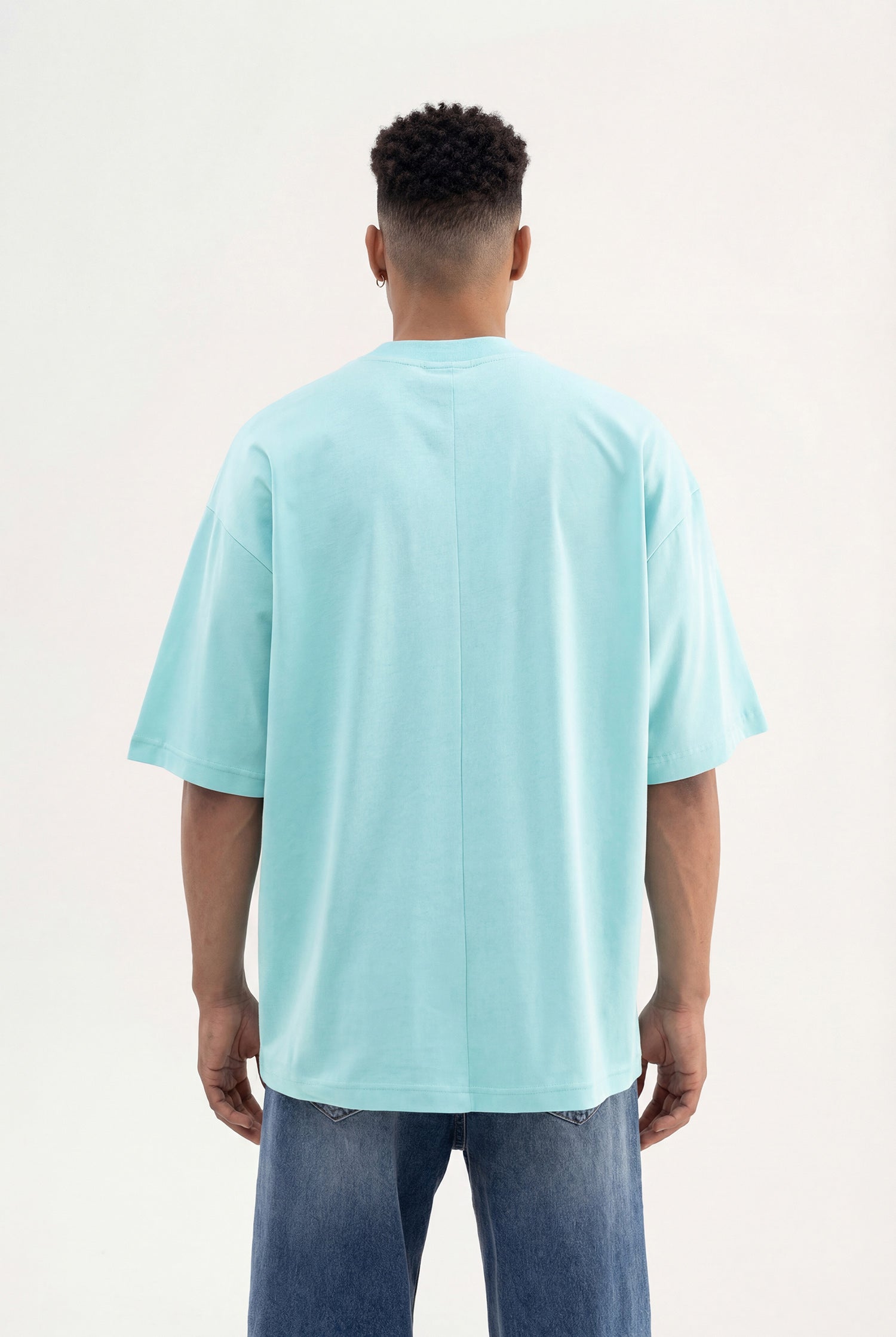 Erkek Basic Pamuklu Super Oversize Tişört Su Yeşili-4