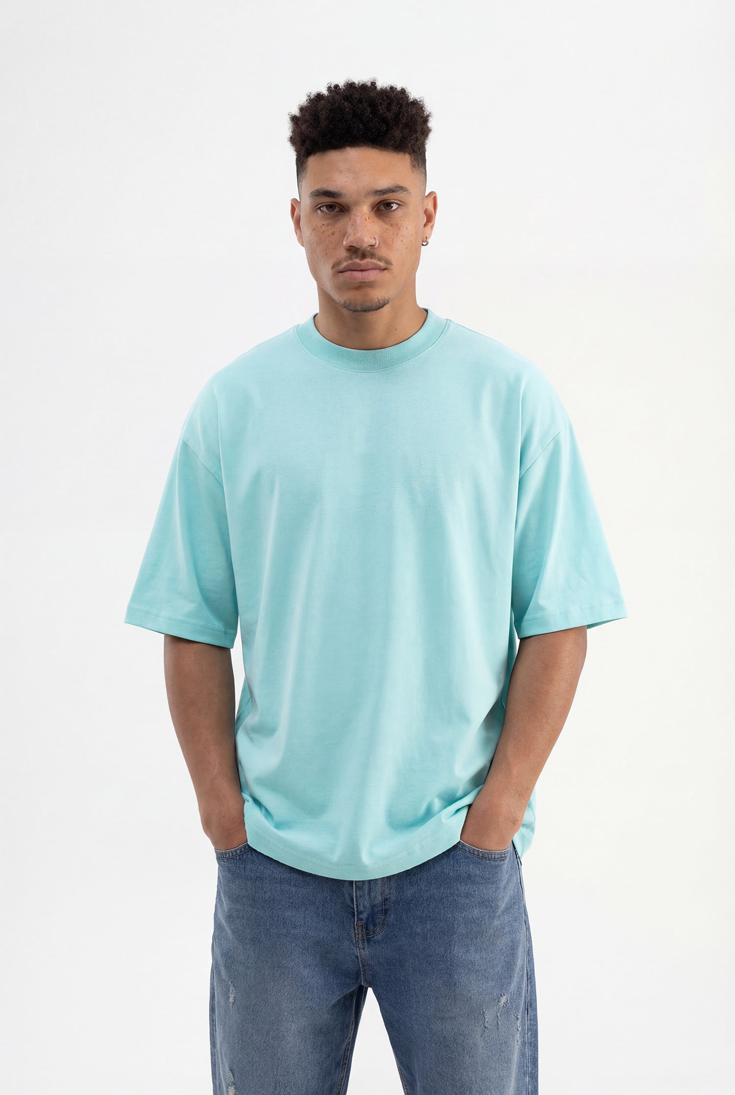 Erkek Basic Pamuklu Super Oversize Tişört Su Yeşili