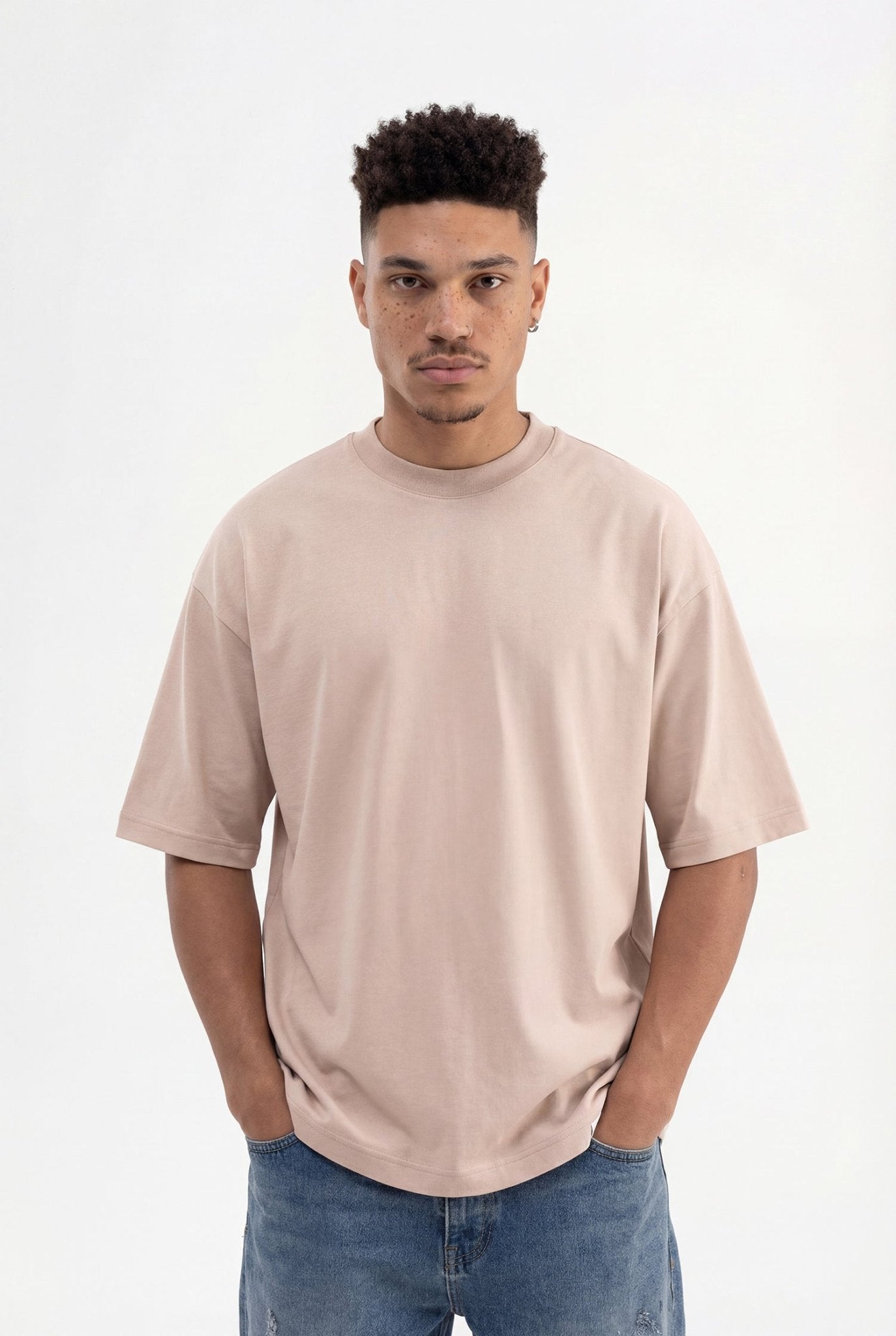 Erkek Basic Super Pamuklu Oversize Tişört Taş