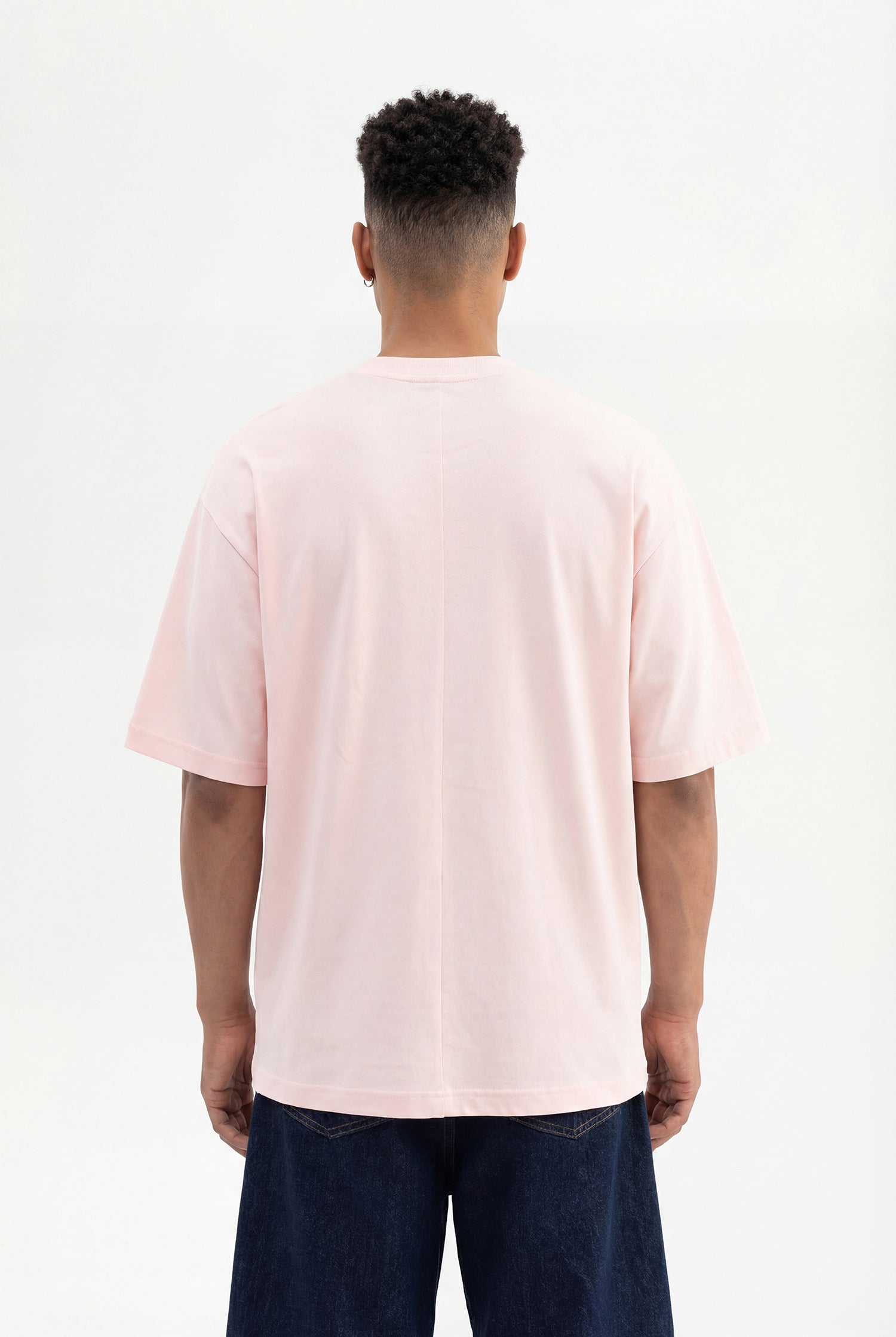 Erkek Basic Pamuklu Super Oversize Tişört Toz Pembe-4