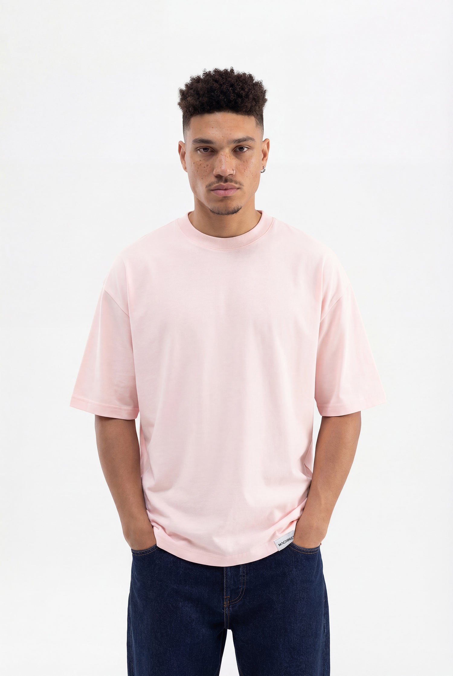 Erkek Basic Pamuklu Super Oversize Tişört Toz Pembe