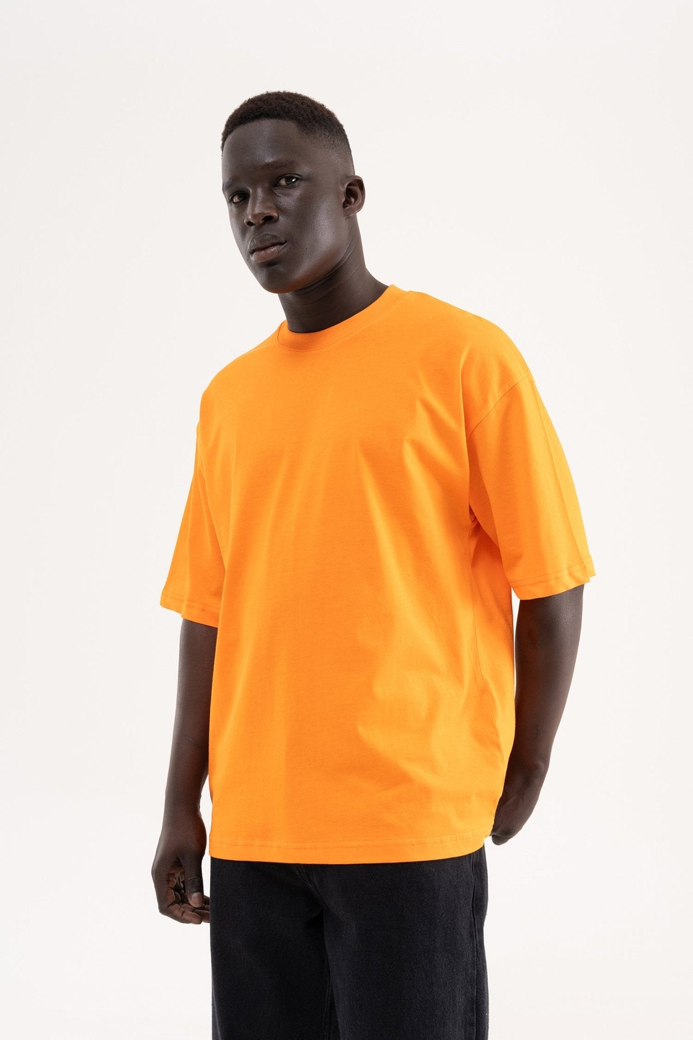 Erkek Basic Super Pamuklu Oversize Tişört Turuncu