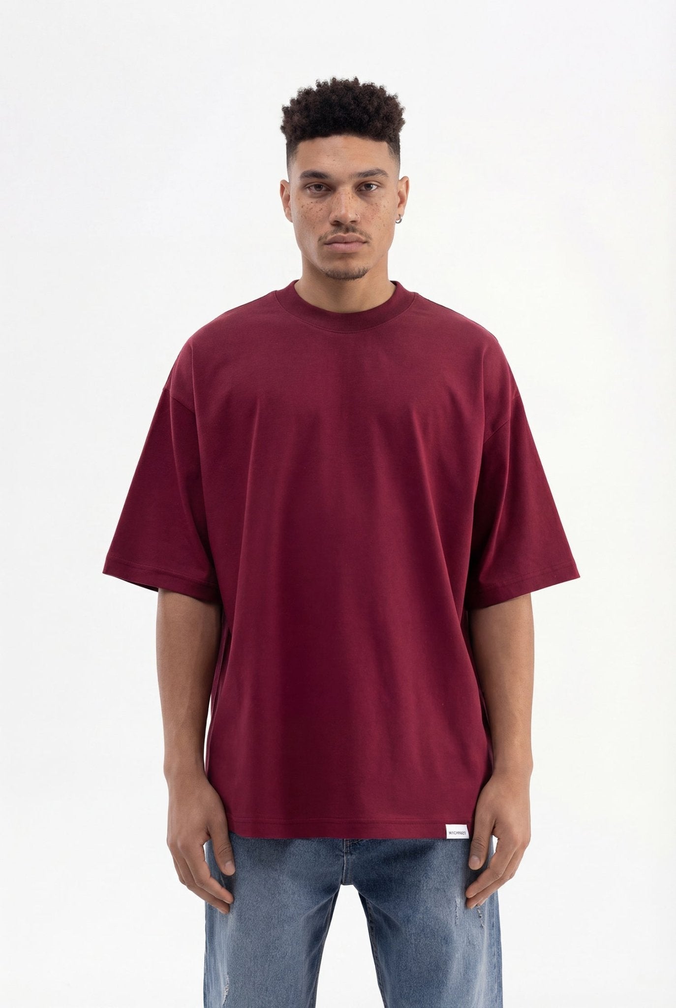 Erkek Basic Super Pamuklu Oversize Tişört Vişne