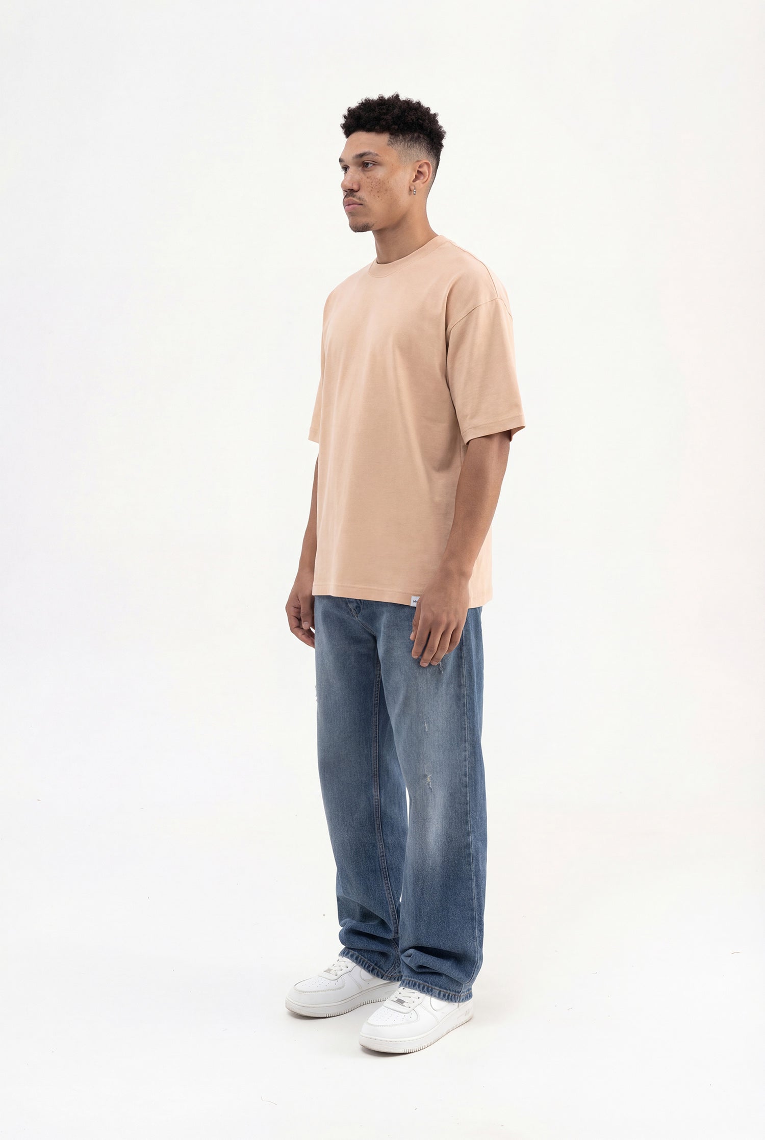 Erkek Basic Pamuklu Super Oversize Tişört Vizon-6