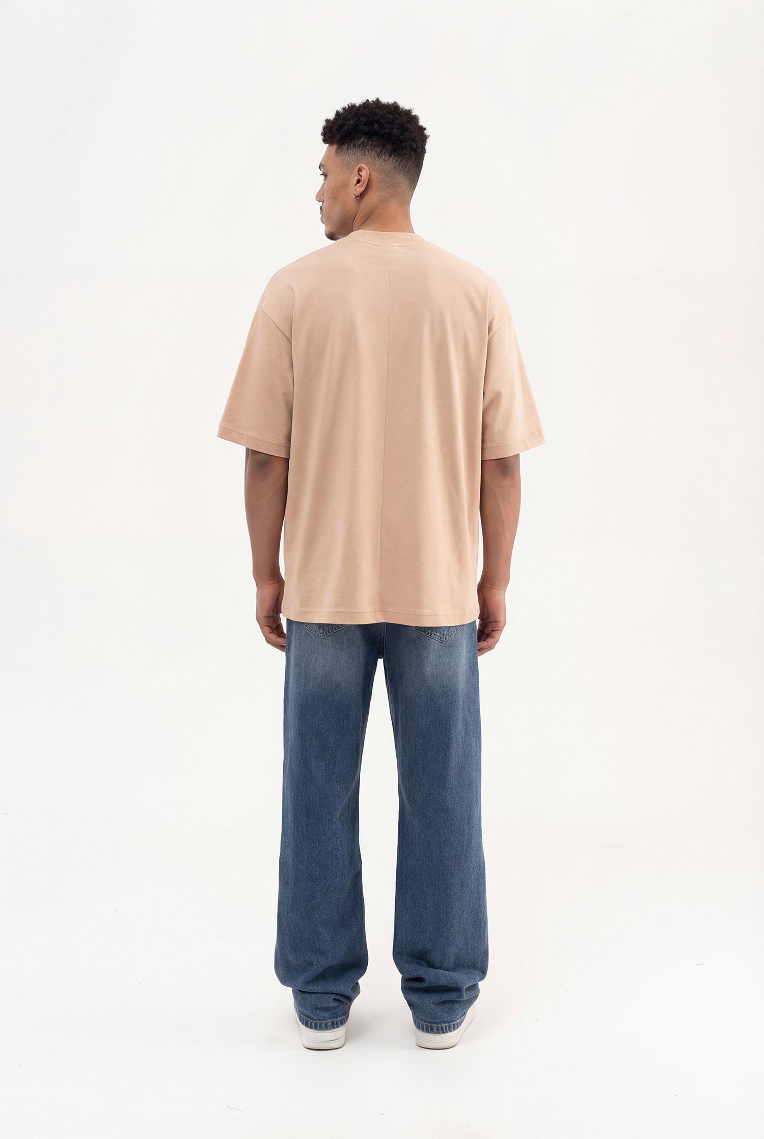 Erkek Basic Pamuklu Super Oversize Tişört Vizon-7