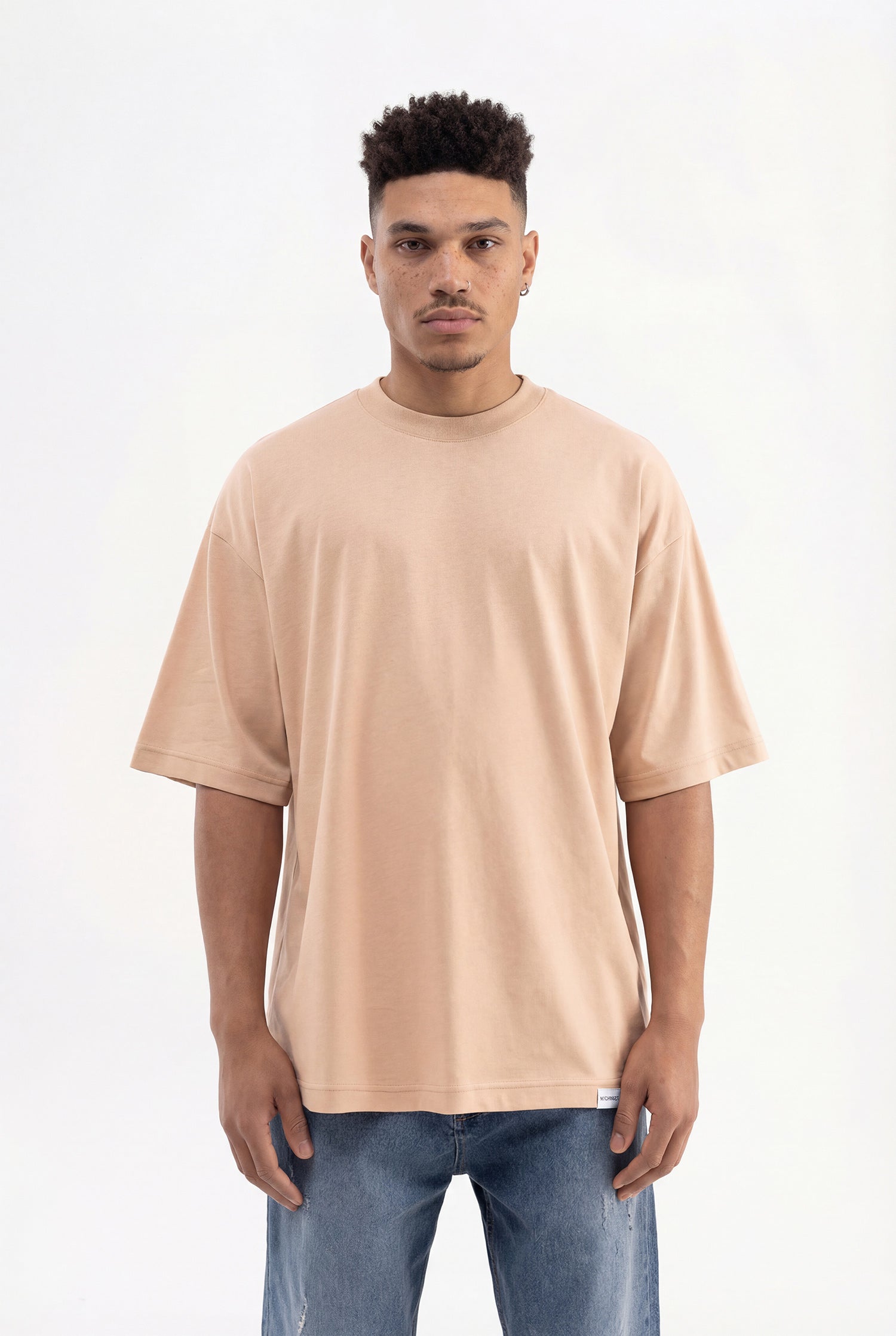 Erkek Basic Pamuklu Super Oversize Tişört Vizon