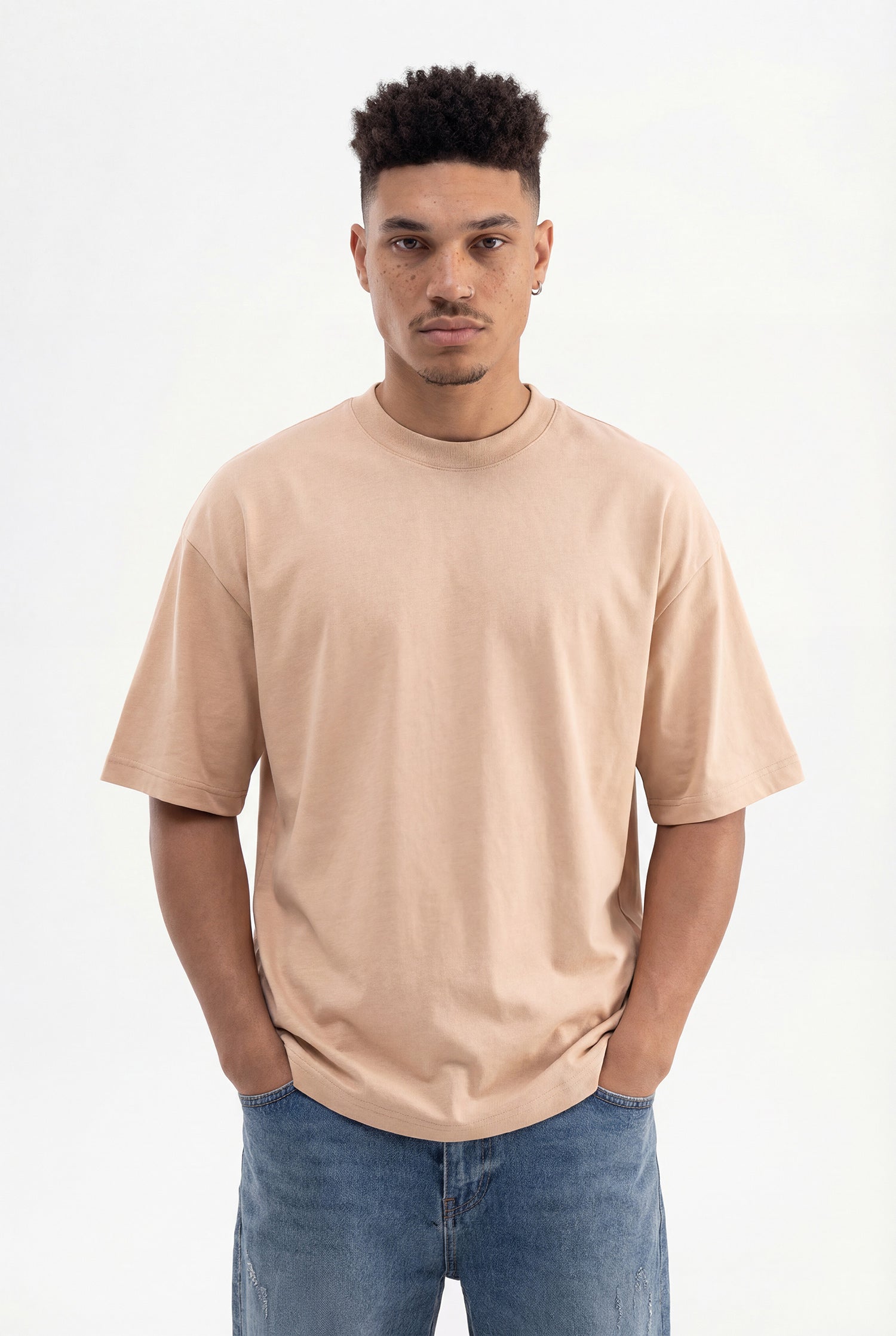 Erkek Basic Pamuklu Super Oversize Tişört Vizon
