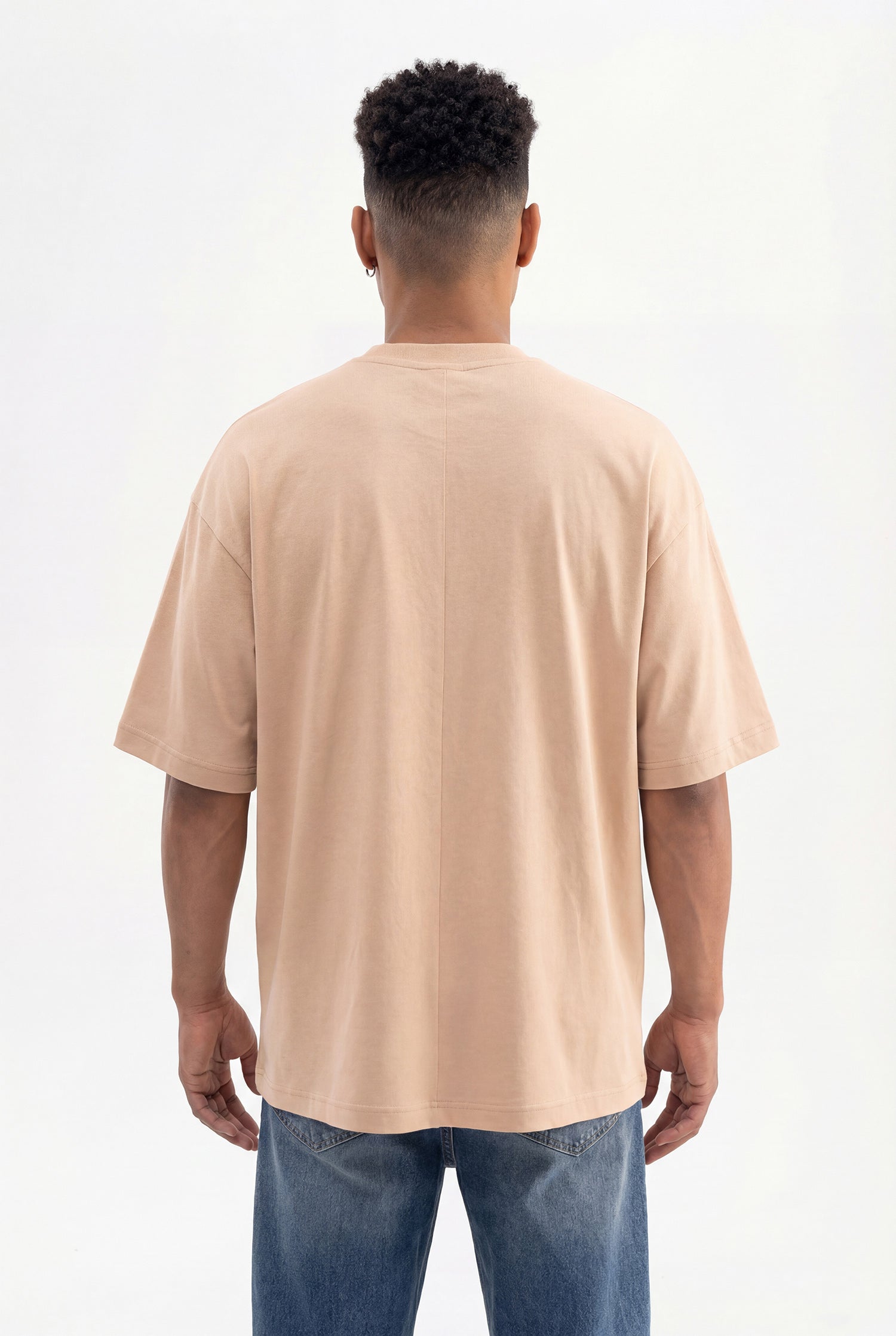 Erkek Basic Pamuklu Super Oversize Tişört Vizon-4