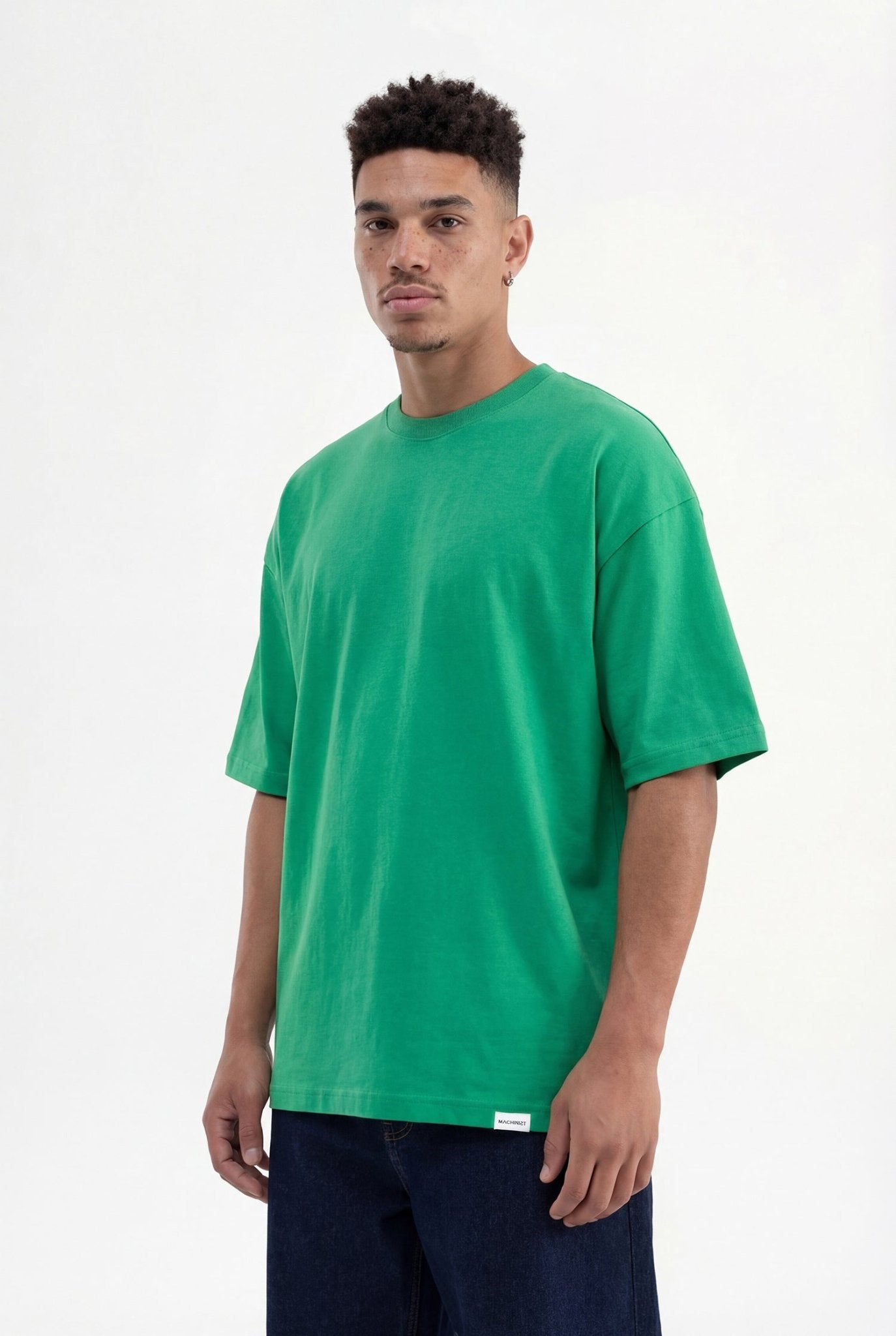 Erkek Basic Super Pamuklu Oversize Tişört Yeşil