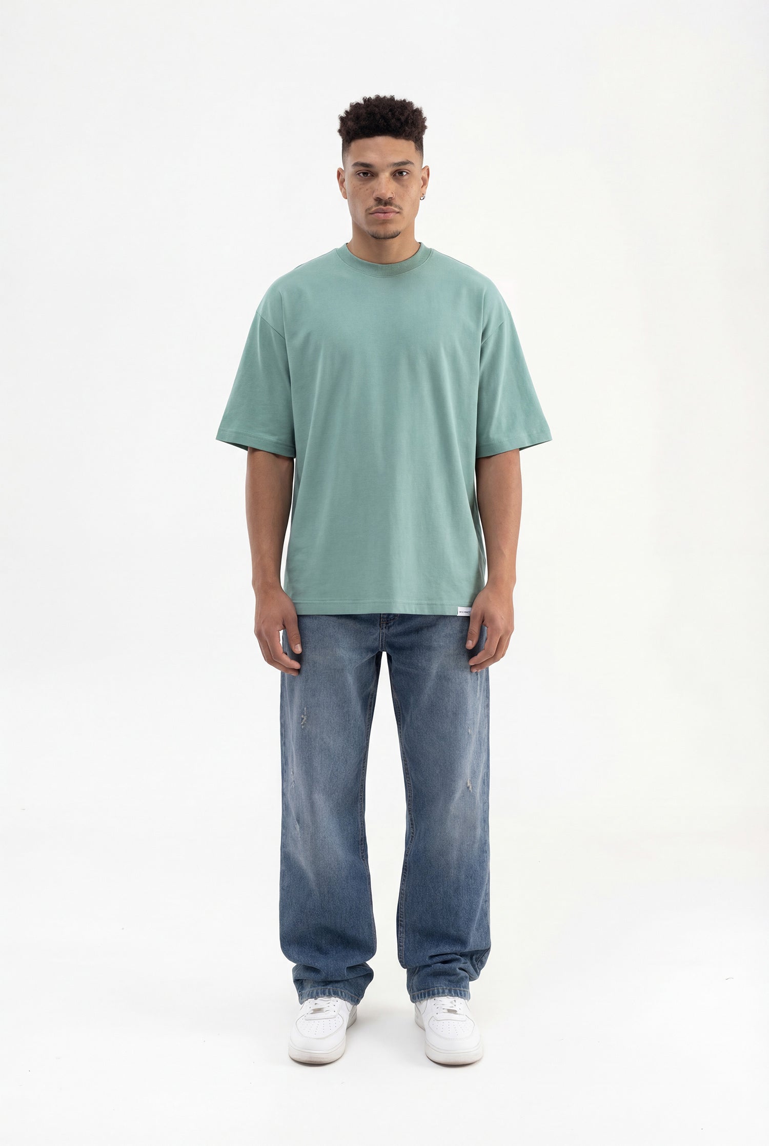 Erkek Basic Pamuklu Super Oversize Tişört Yosun Yeşili-5