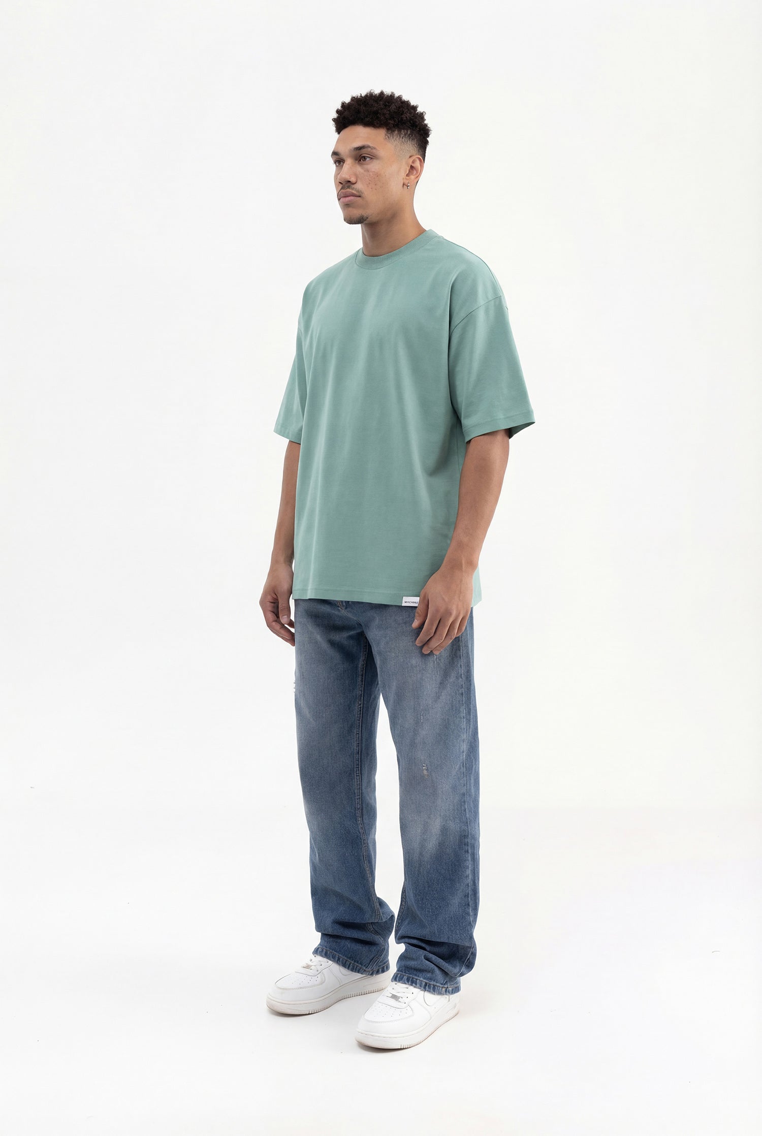 Erkek Basic Pamuklu Super Oversize Tişört Yosun Yeşili-6