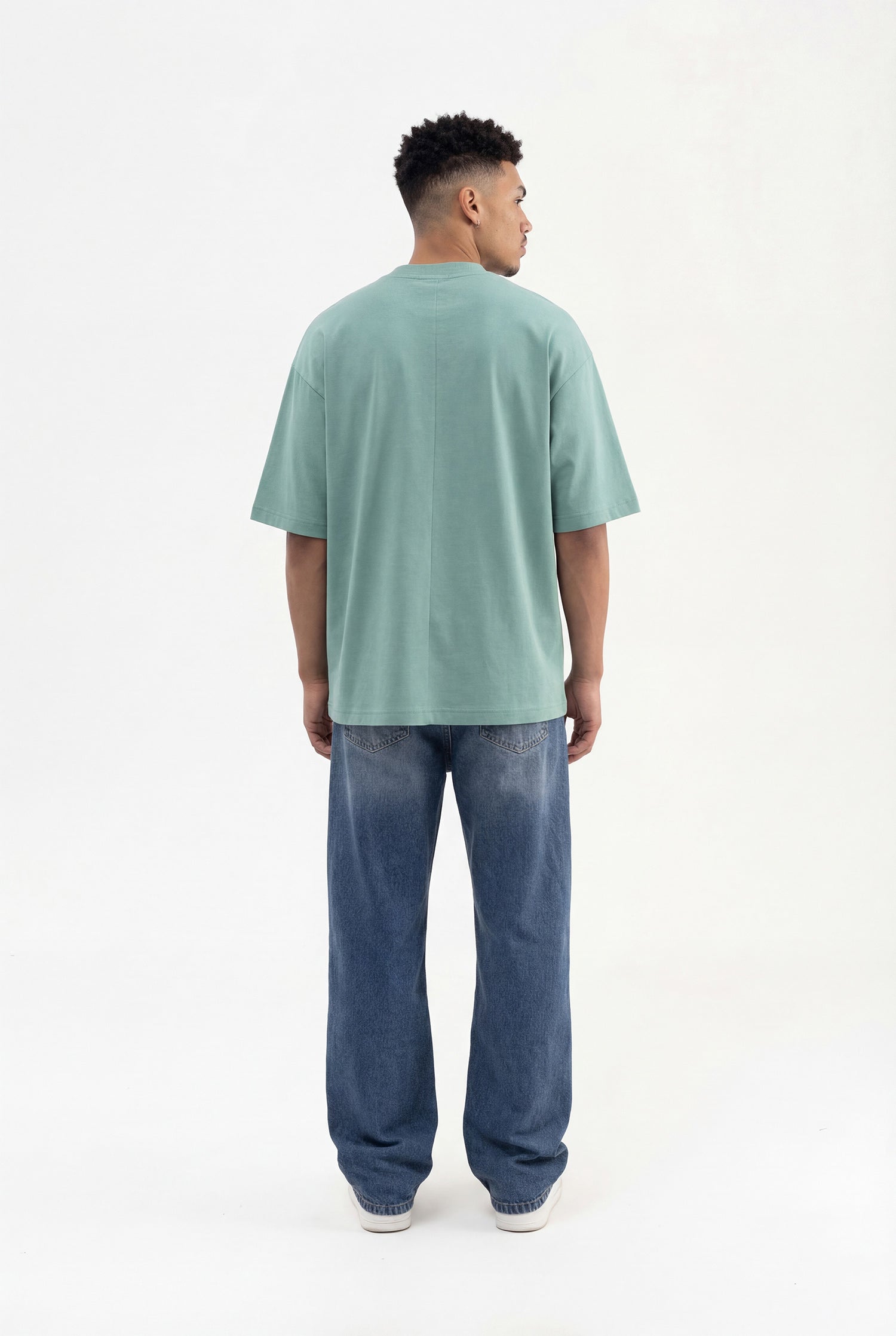 Erkek Basic Pamuklu Super Oversize Tişört Yosun Yeşili-7