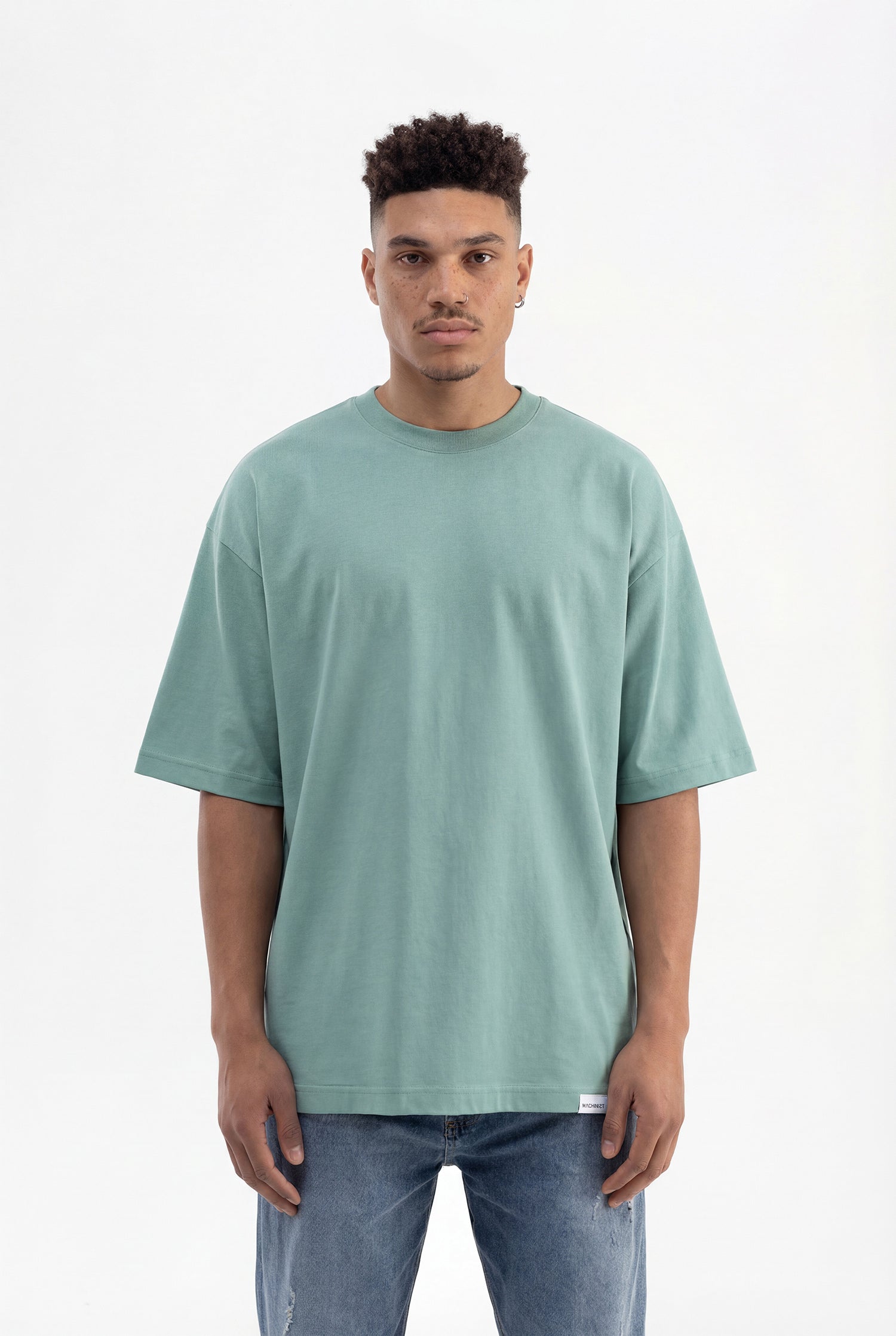Erkek Basic Pamuklu Super Oversize Tişört Yosun Yeşili