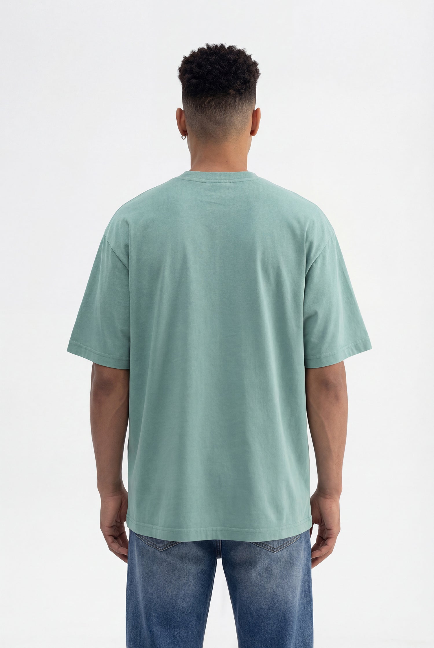Erkek Basic Pamuklu Super Oversize Tişört Yosun Yeşili-4