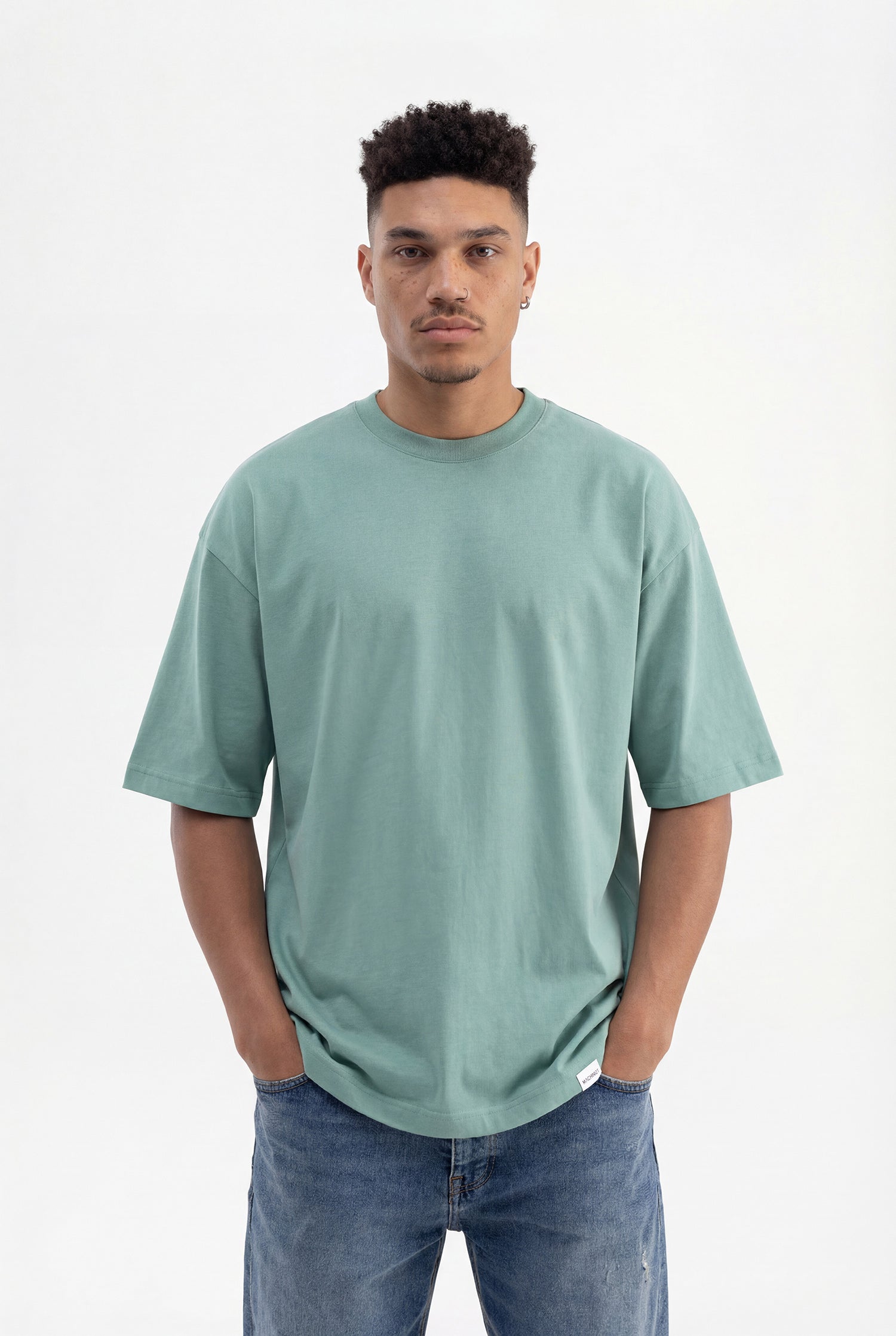 Erkek Basic Pamuklu Super Oversize Tişört Yosun Yeşili