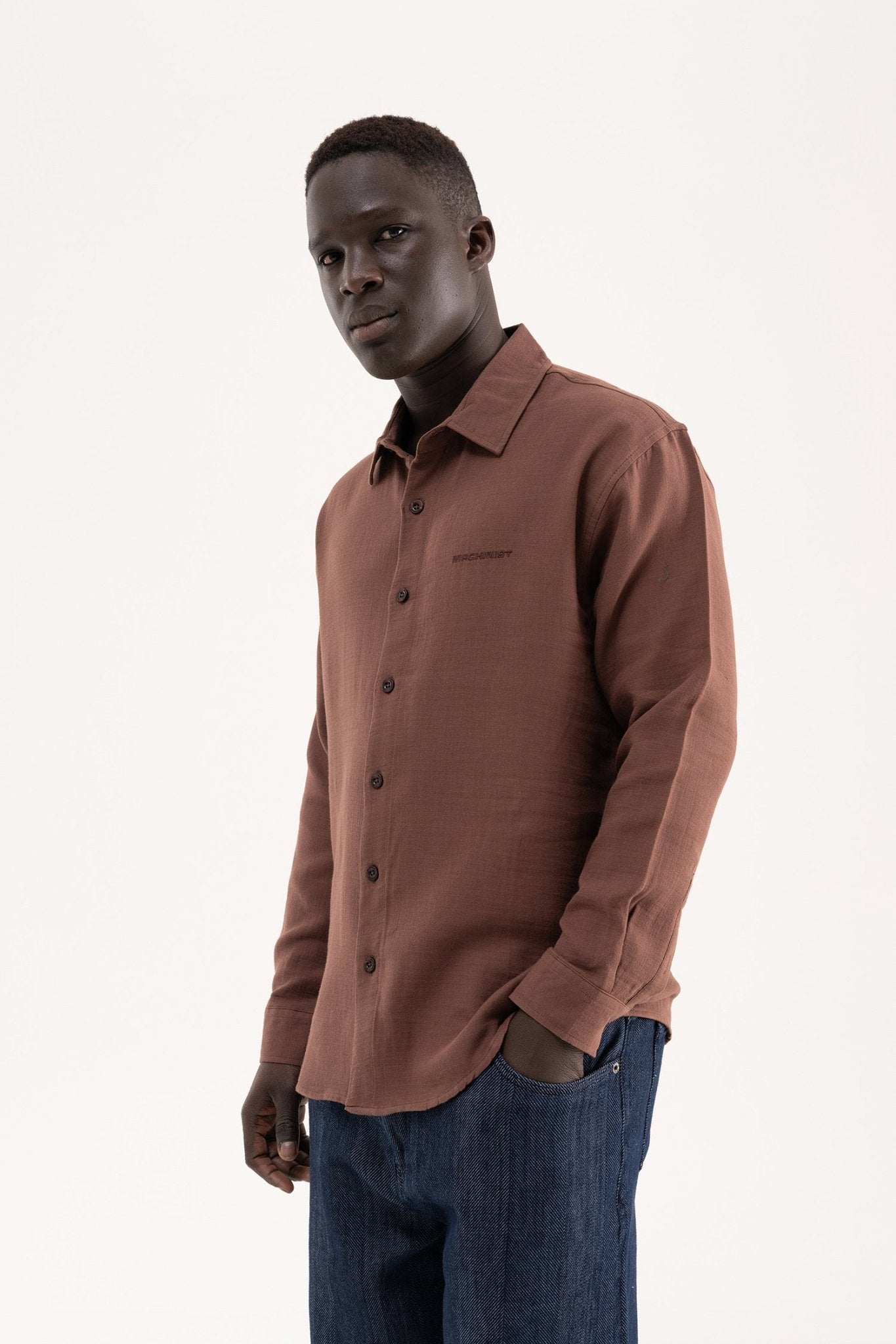 Erkek Basic Uzun Kollu Cotton Gömlek Kahverengi