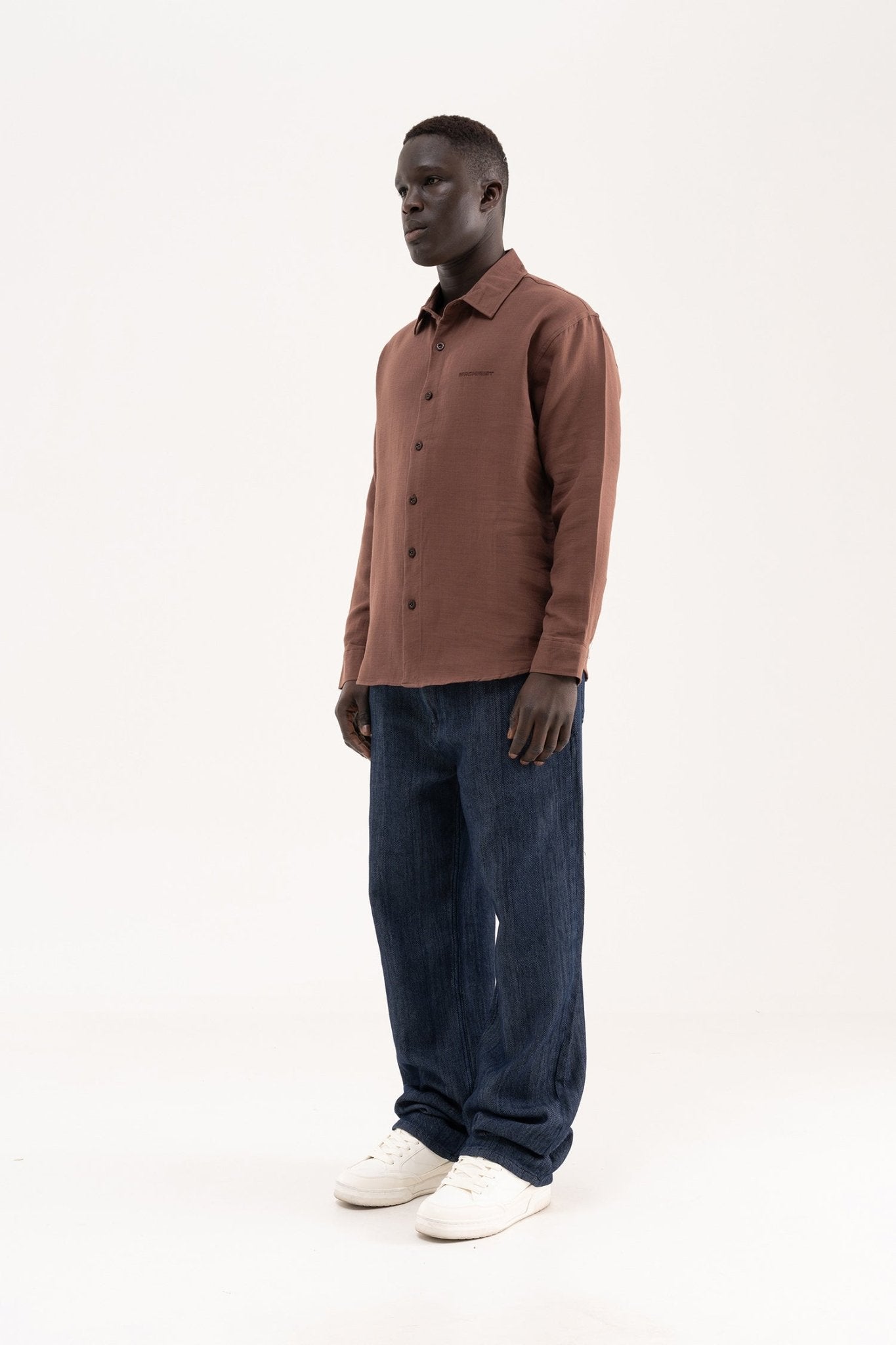 Erkek Basic Uzun Kollu Cotton Gömlek Kahverengi