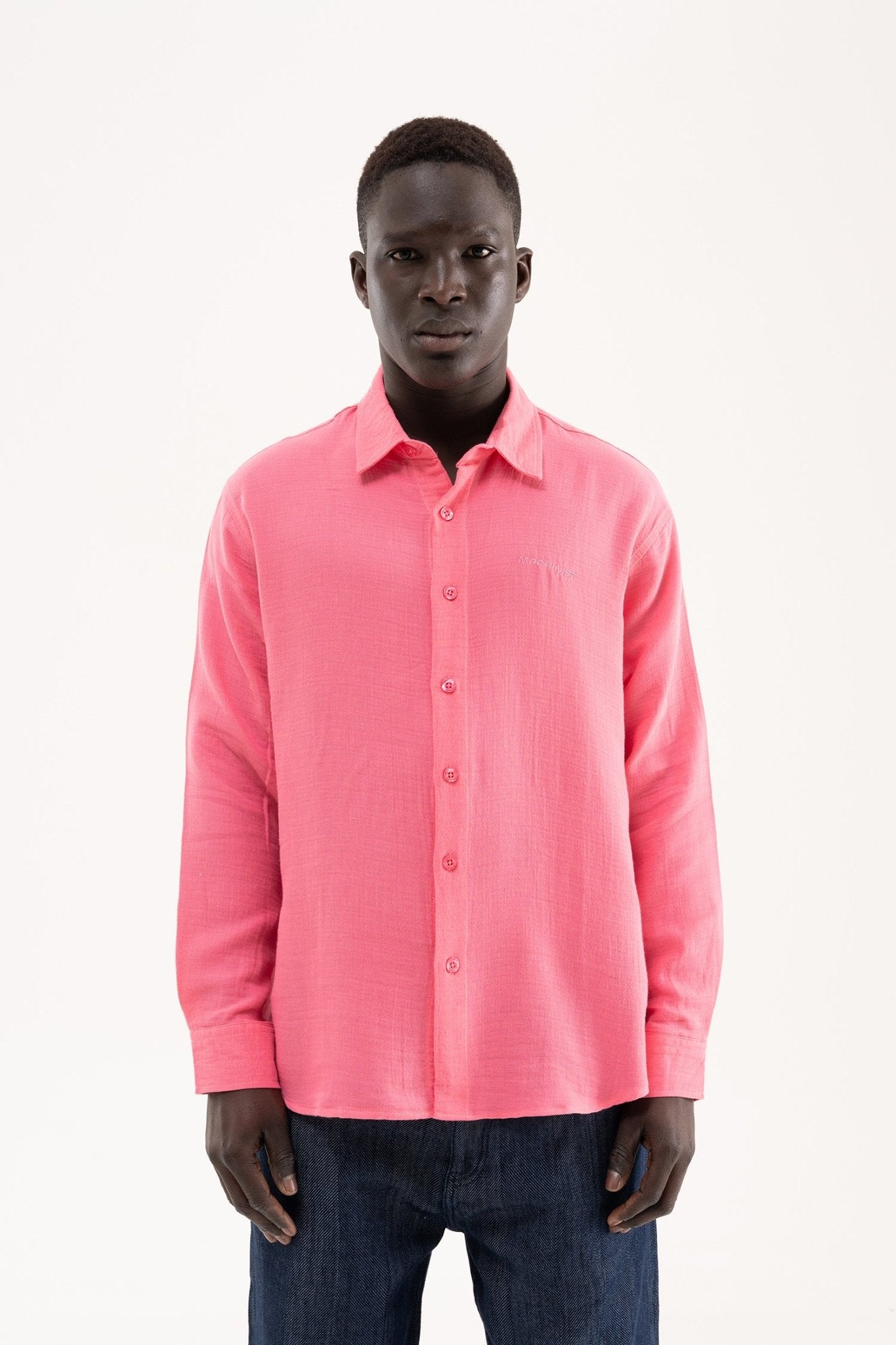 Erkek Basic Uzun Kollu Cotton Gömlek Pembe