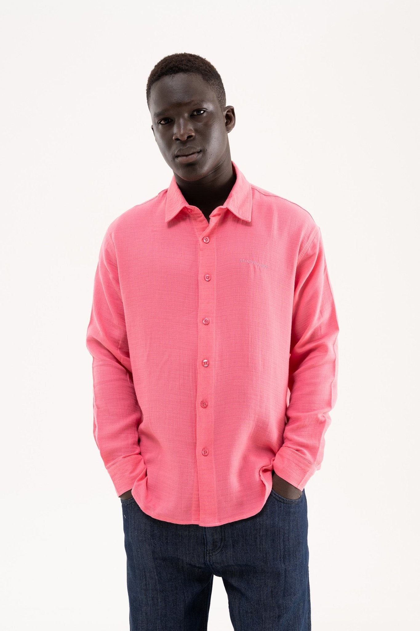 Erkek Basic Uzun Kollu Cotton Gömlek Pembe