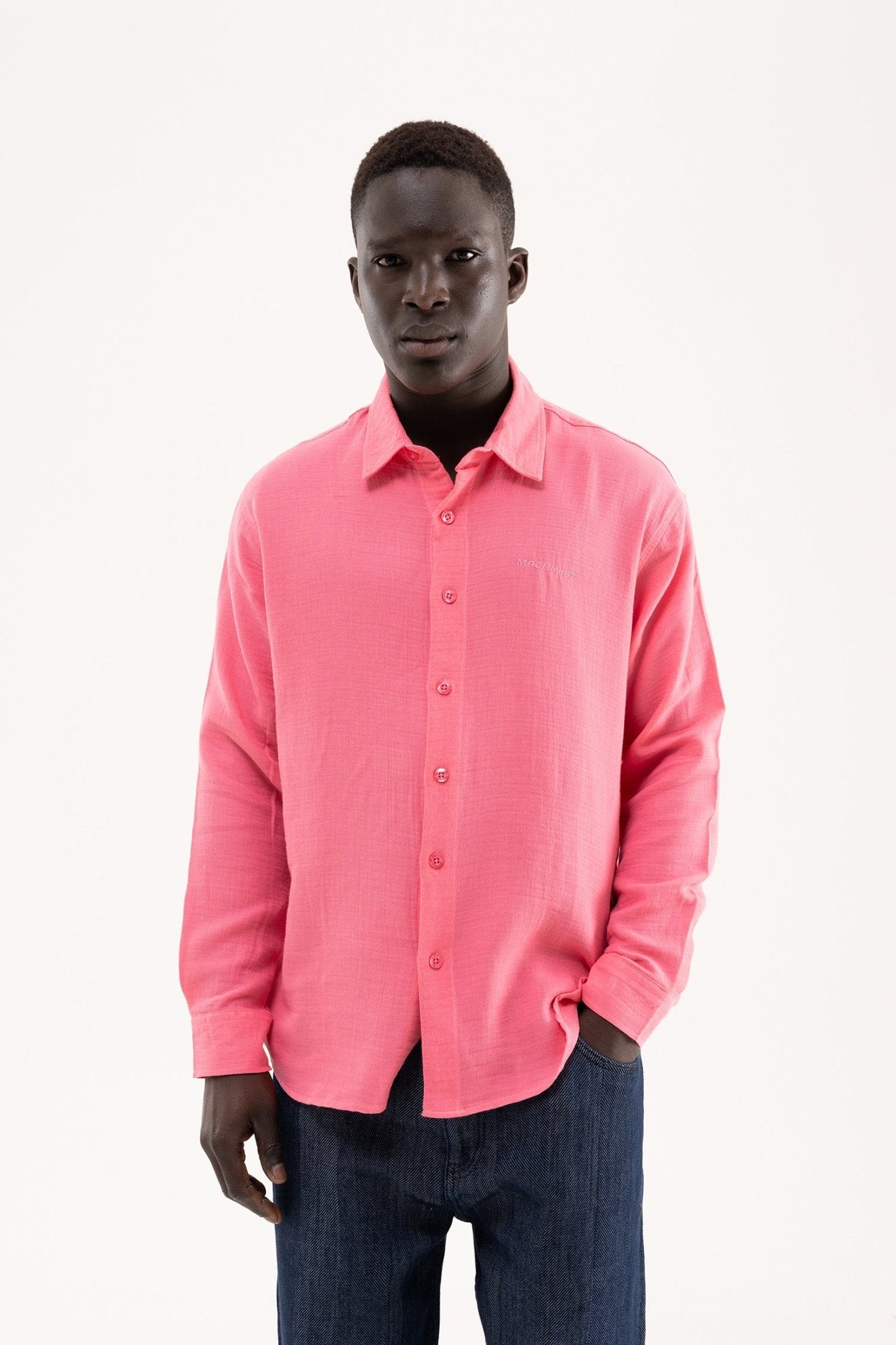 Erkek Basic Uzun Kollu Cotton Gömlek Pembe