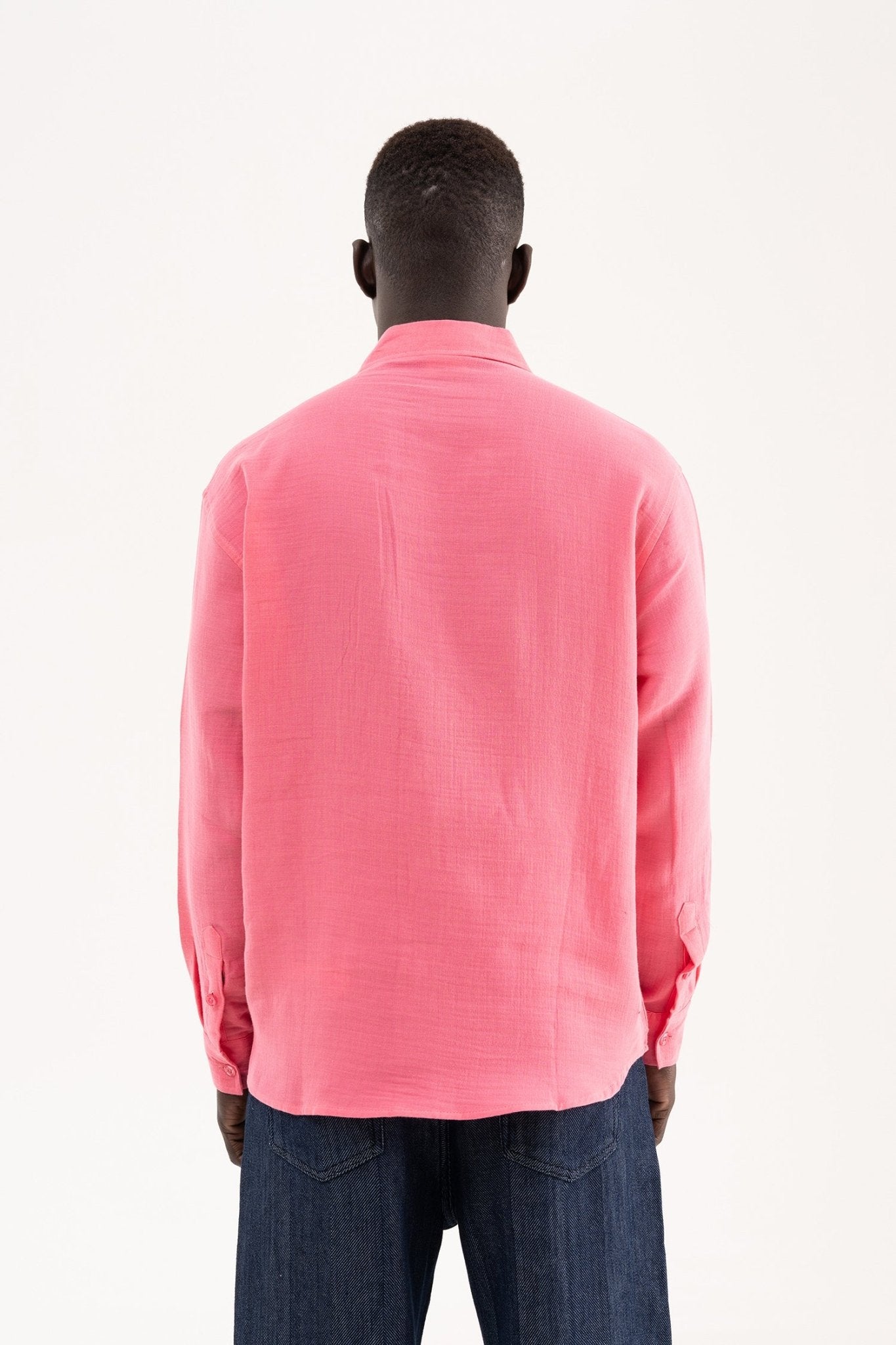 Erkek Basic Uzun Kollu Cotton Gömlek Pembe