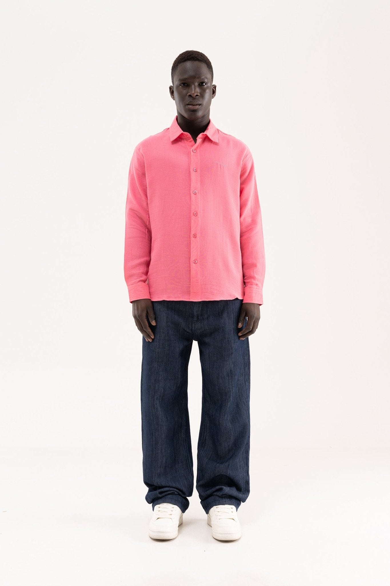 Erkek Basic Uzun Kollu Cotton Gömlek Pembe