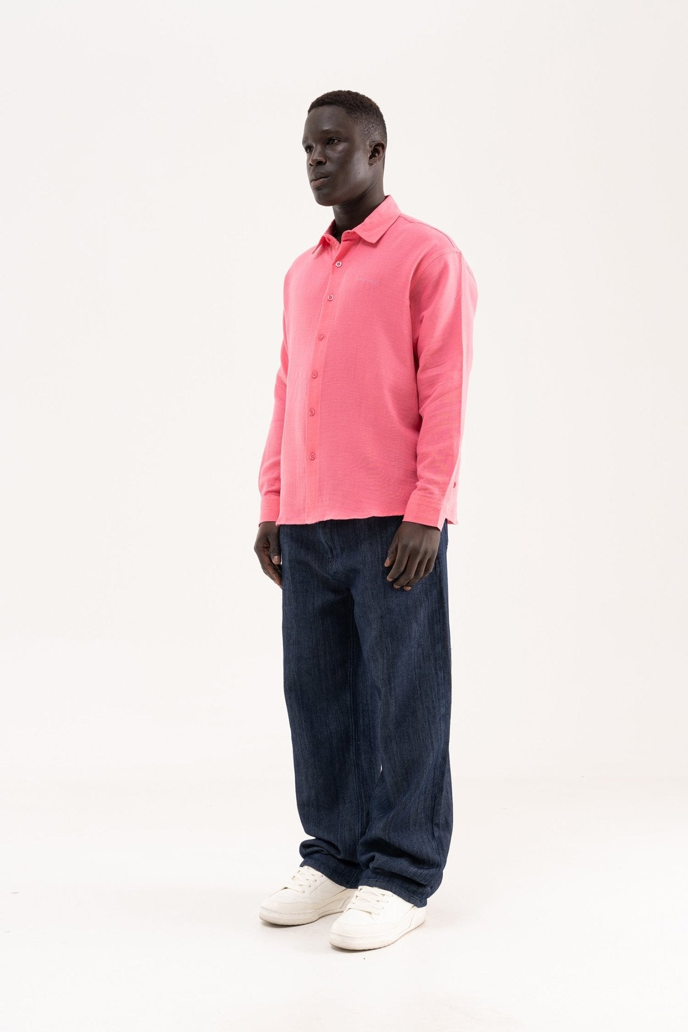 Erkek Basic Uzun Kollu Cotton Gömlek Pembe