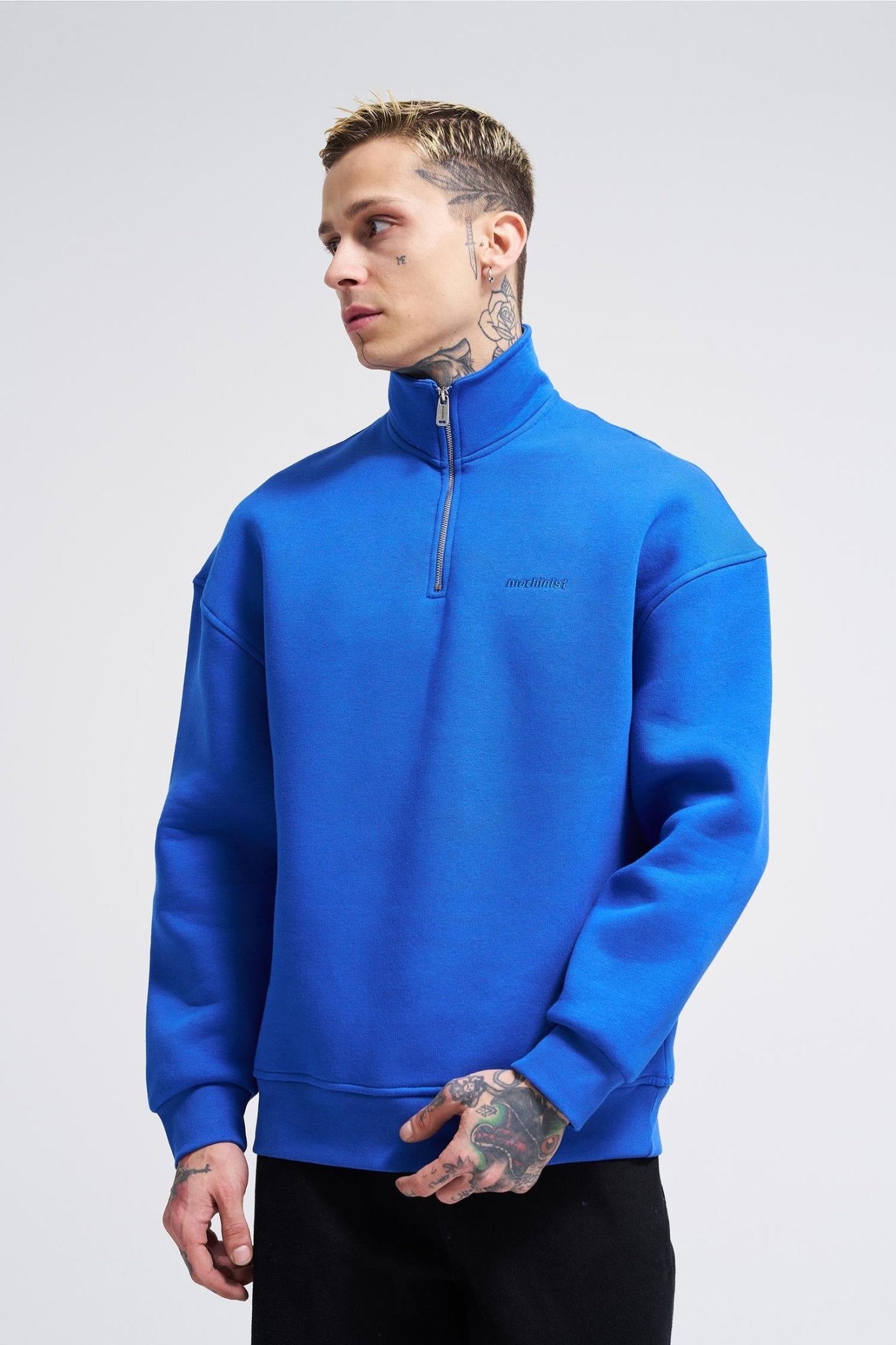 Erkek Basic Yüksek Yaka Sweatshirt Açık Mavi