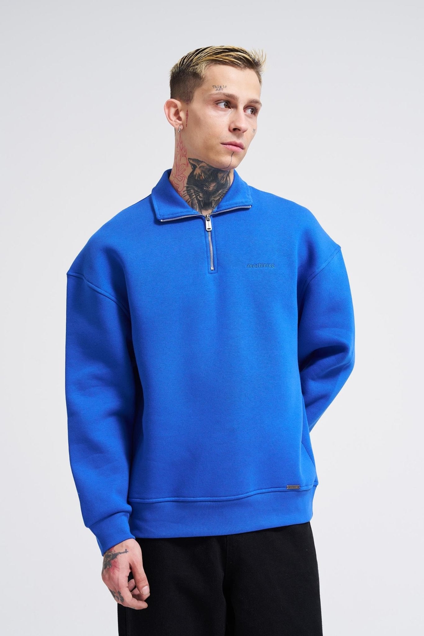 Erkek Basic Yüksek Yaka Sweatshirt Açık Mavi
