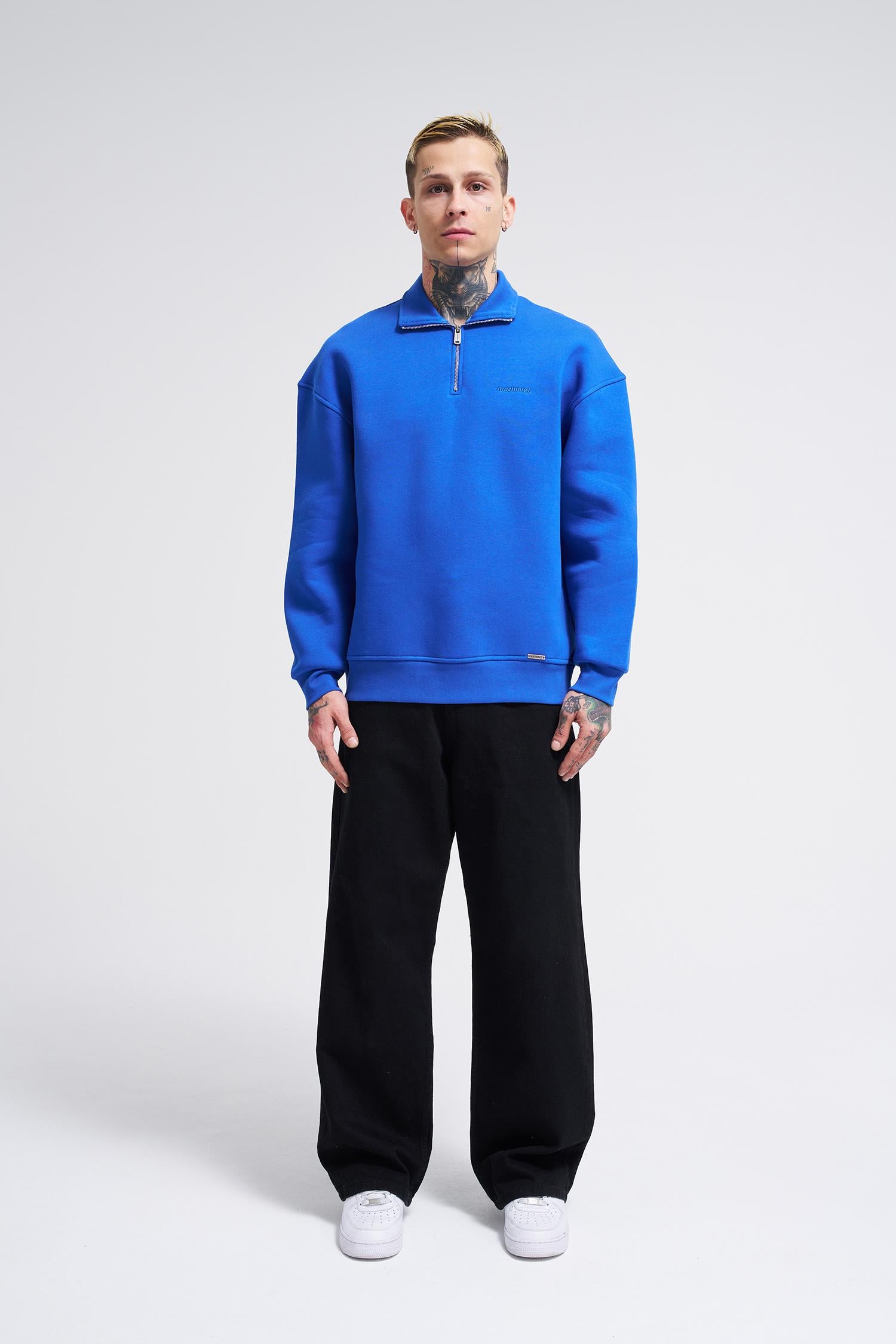 Erkek Basic Yüksek Yaka Sweatshirt Açık Mavi