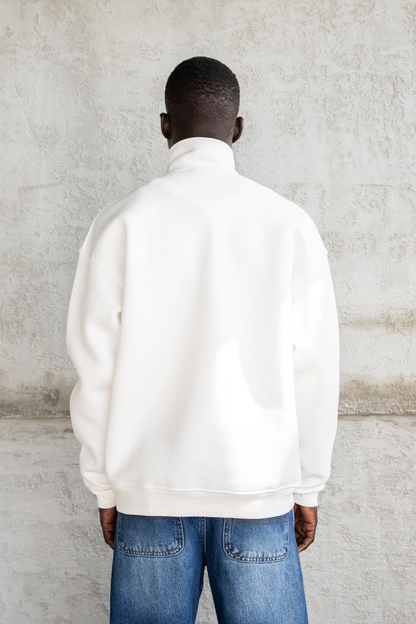 Erkek Basic Yüksek Yaka Sweatshirt Ekru