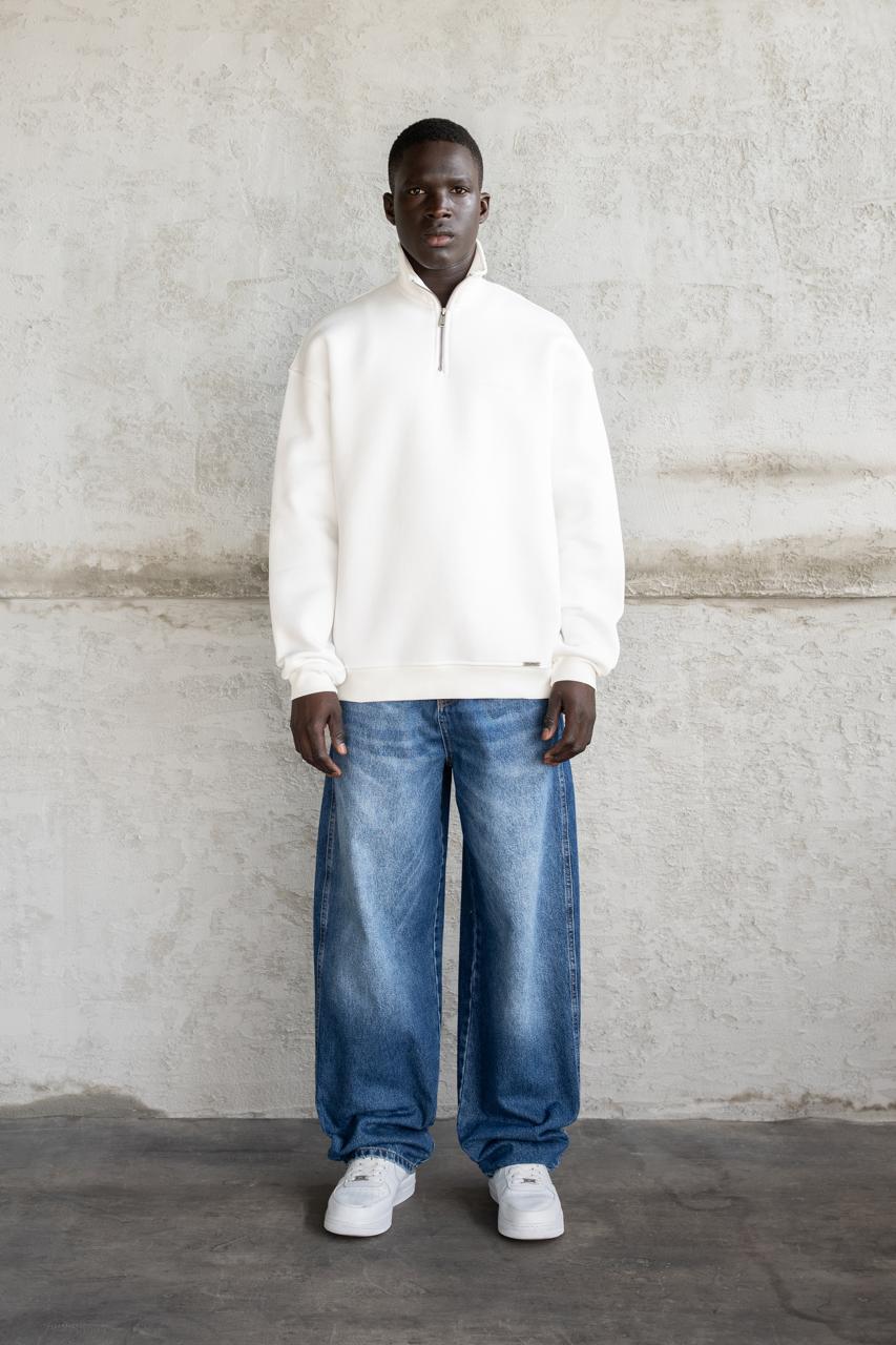 Erkek Basic Yüksek Yaka Sweatshirt Ekru