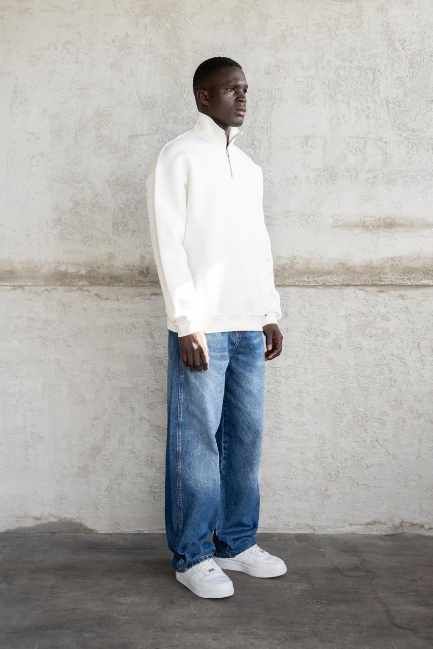 Erkek Basic Yüksek Yaka Sweatshirt Ekru