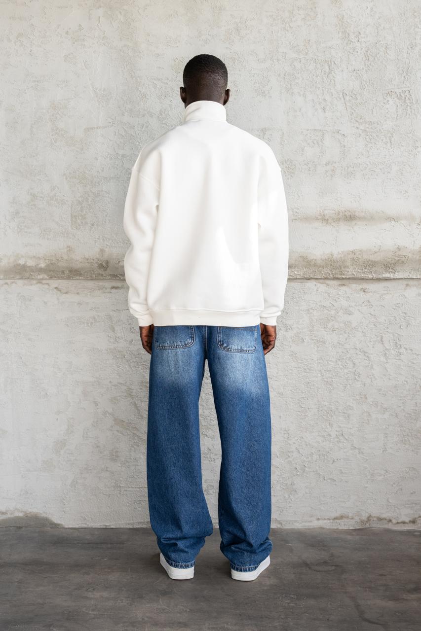 Erkek Basic Yüksek Yaka Sweatshirt Ekru