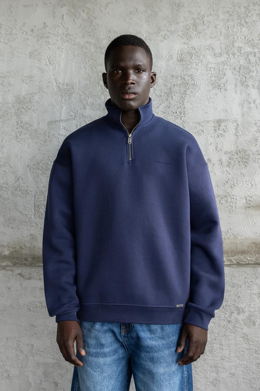 Erkek Basic Yüksek Yaka Sweatshirt Gece Mavisi