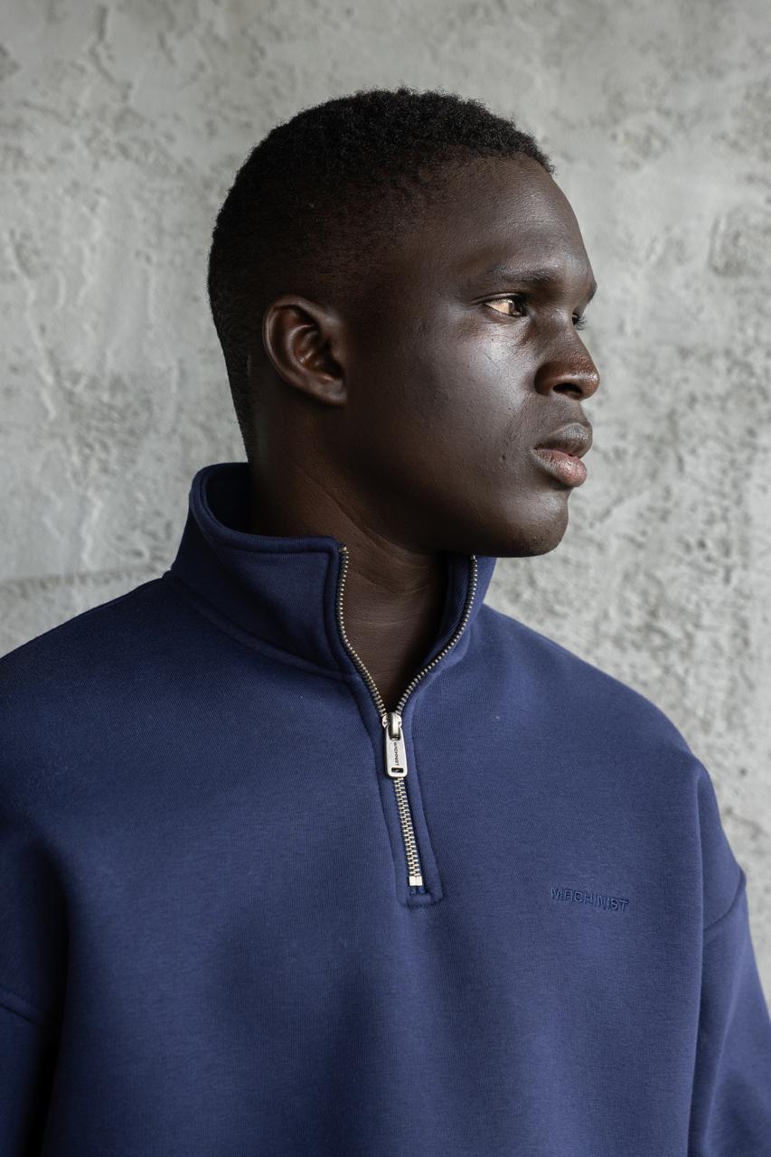 Erkek Basic Yüksek Yaka Sweatshirt Gece Mavisi